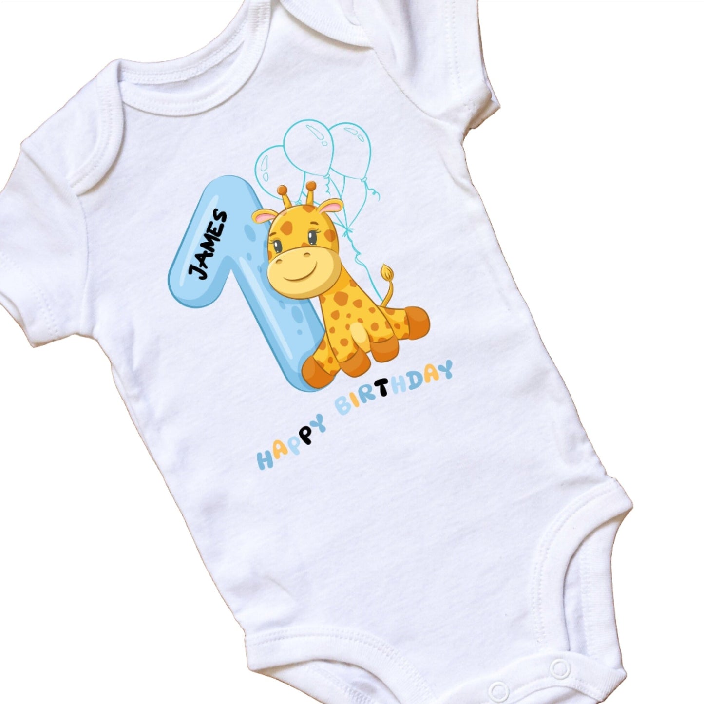 Personalised First Birthday Giraffe Baby Bodysuit