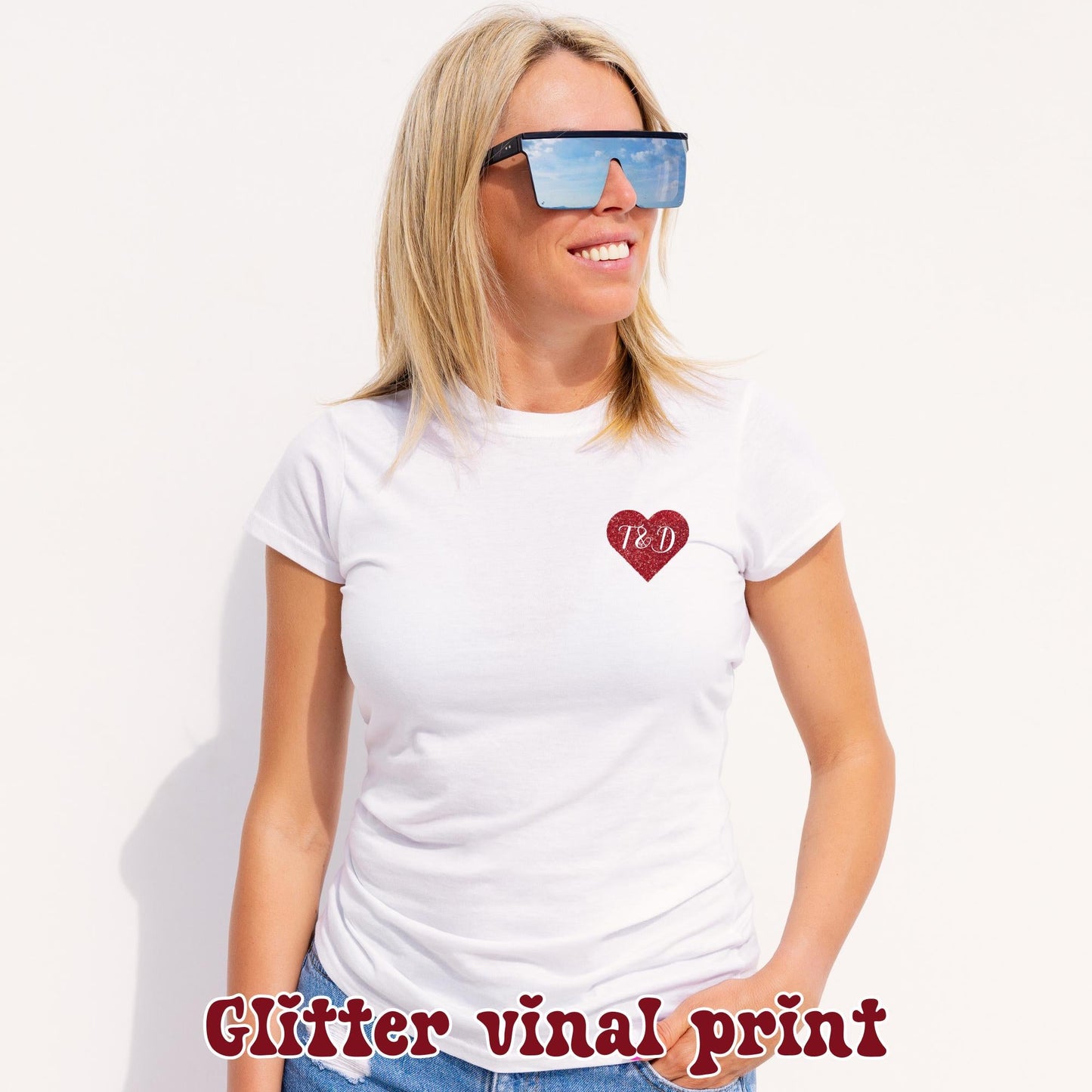 Custom Name Red Glitter Heart Pocket T-Shirt, Pocket Love Heart Shirt, Women Valentine's Day Shirt, Red Heart Tshirt, Valentine's Day Gift