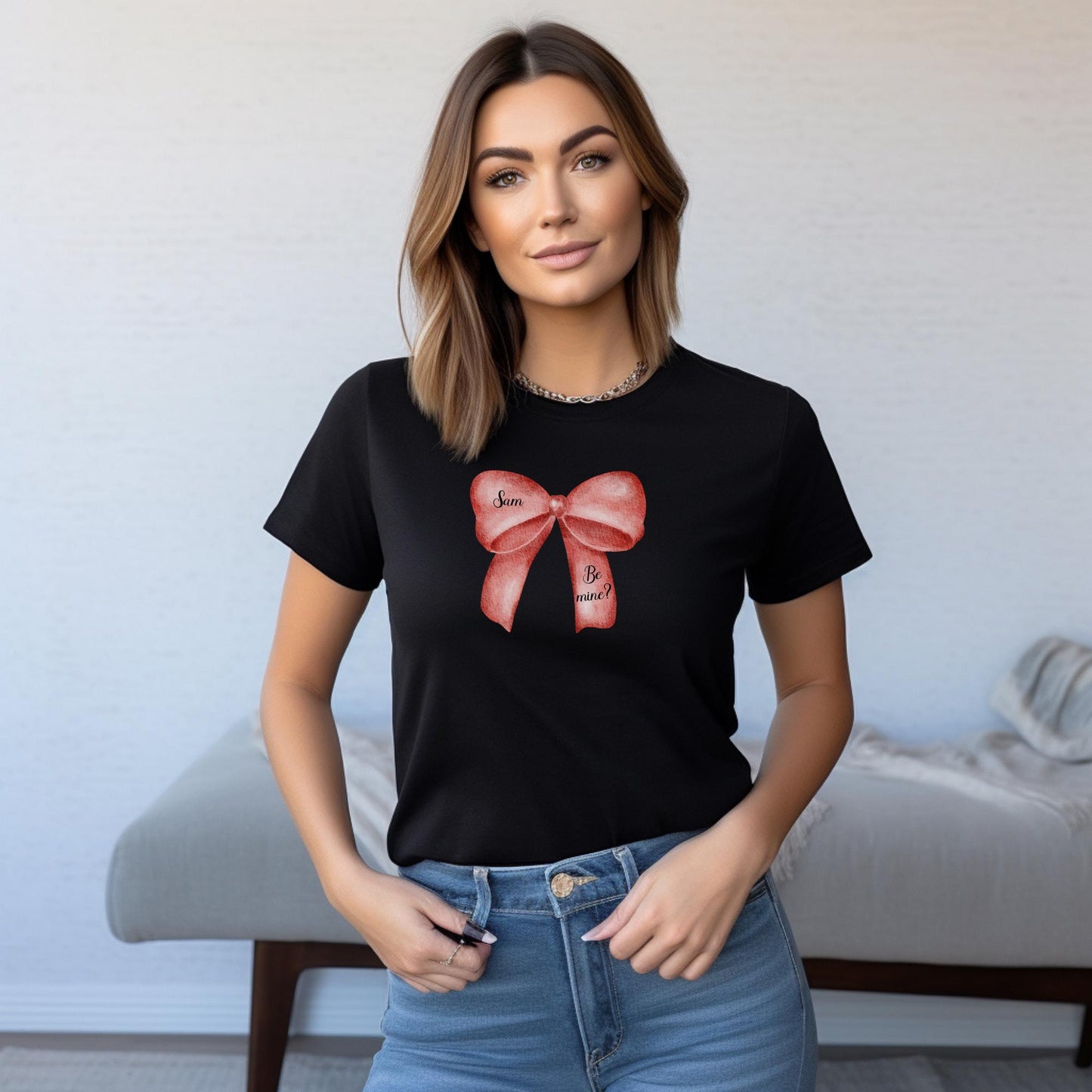 Personalised Pink Bow T Shirt, Coquette Pink Ribbon T-Shirt, Bow Name Print T-Shirt, Pink Bow Shirt, Cute Bow Shirt, Custom Girly Gifts