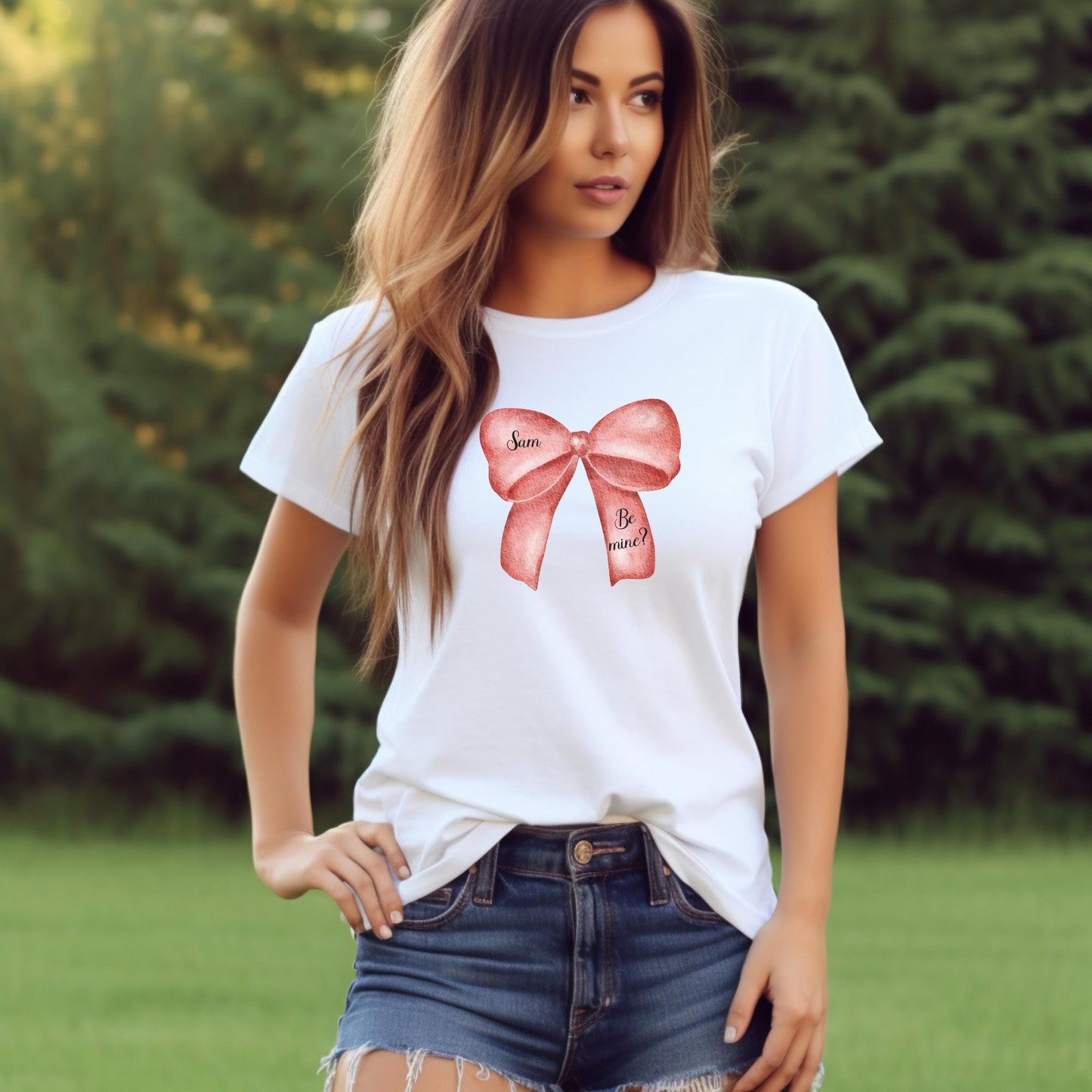 Personalised Pink Bow T Shirt, Coquette Pink Ribbon T-Shirt, Bow Name Print T-Shirt, Pink Bow Shirt, Cute Bow Shirt, Custom Girly Gifts