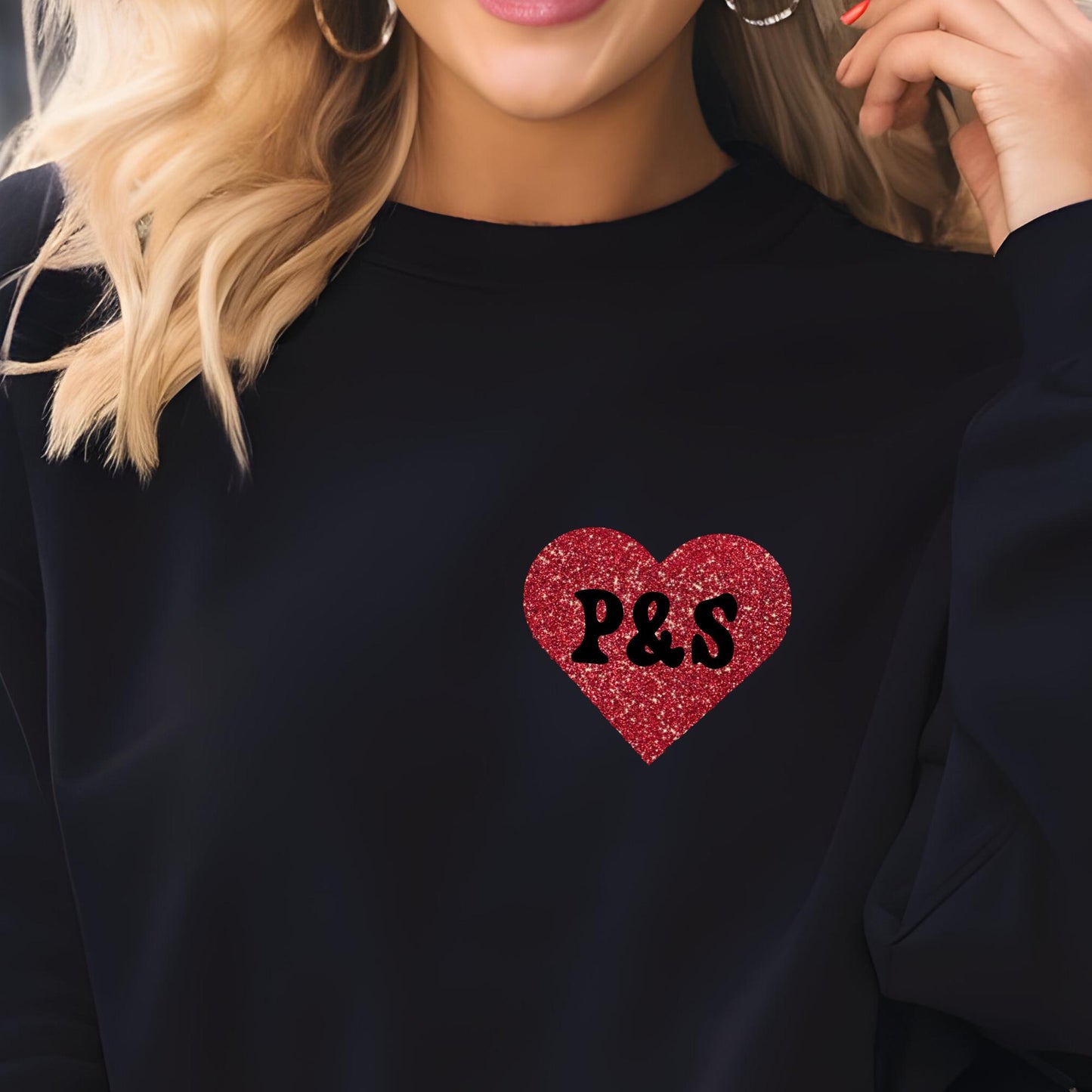 Personalised Red Glitter Heart Pocket Sweatshirt, Pocket Heart Crewneck Sweatshirt, Custom Name Valentine Sweater, Heart Sweatshirt Gift