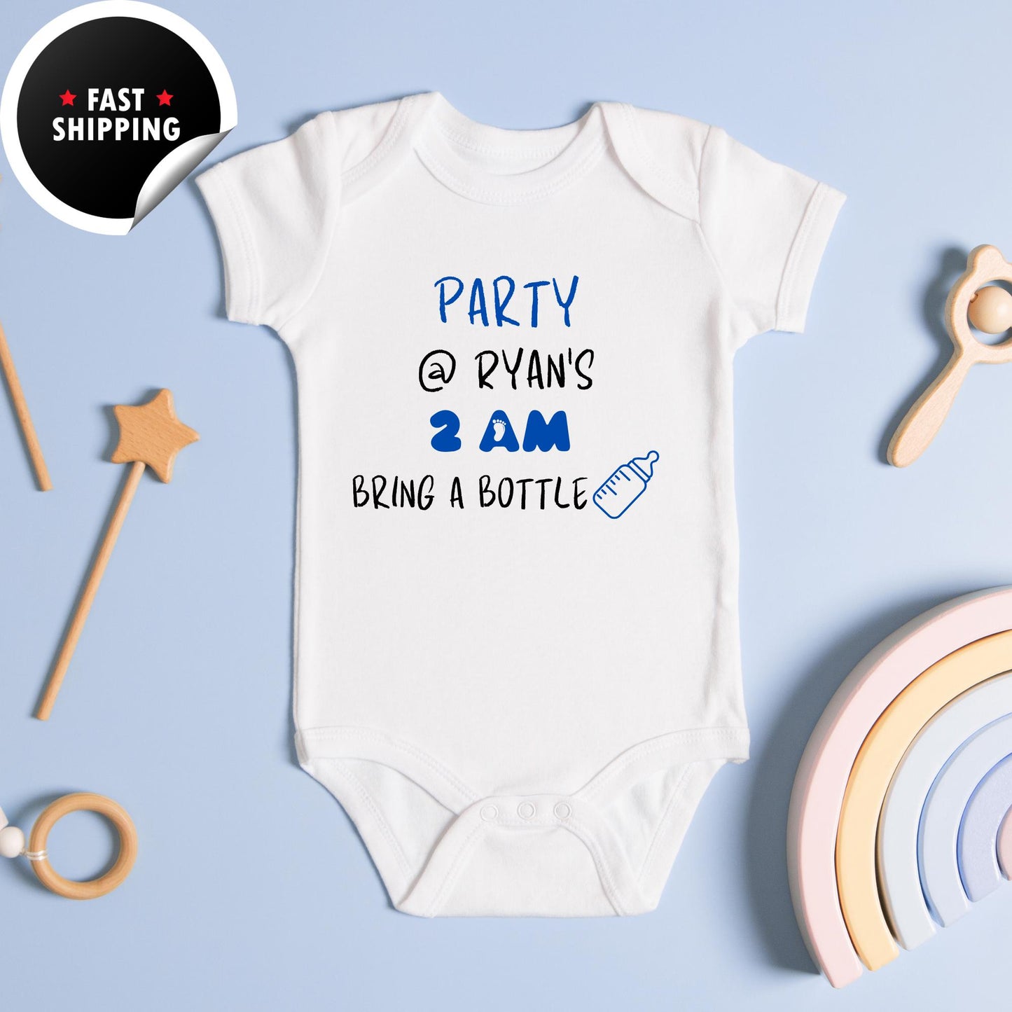 Party at My Crib 2am Bring a Bottle Onesies, Personalised Funny Baby Bodysuit, Newborn Vest, Baby Announcement Bodysuit, Baby Shower Gift