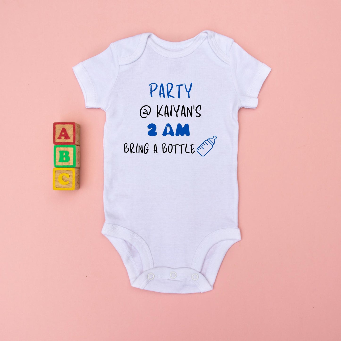 Party at My Crib 2am Bring a Bottle Onesies, Personalised Funny Baby Bodysuit, Newborn Vest, Baby Announcement Bodysuit, Baby Shower Gift