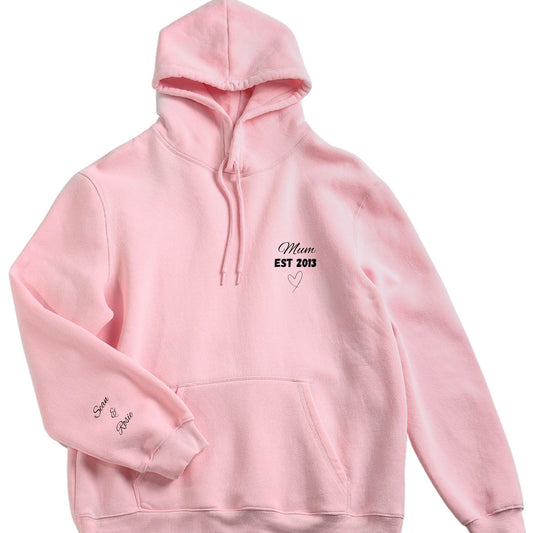 Personalised Mama Est Sweatshirt with Kid Names on Sleeve, Mothers Day Hoodie, Custom Mum Hoodie, Mum Est Hoodie, Mother's Day Gift Idea