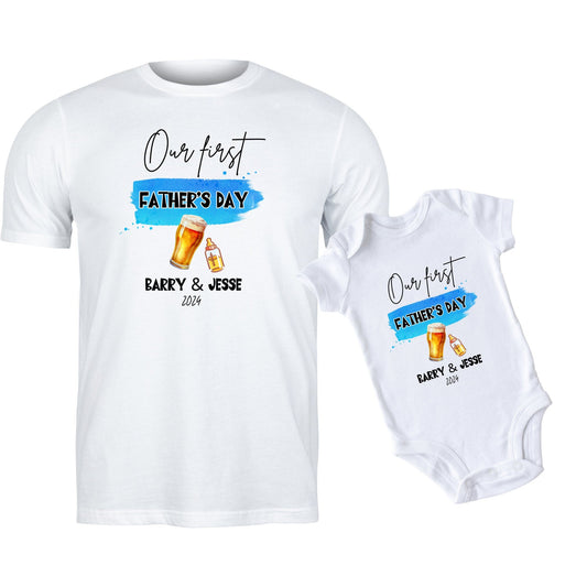 Personalised Our First Father's Day Drinking T Shirt