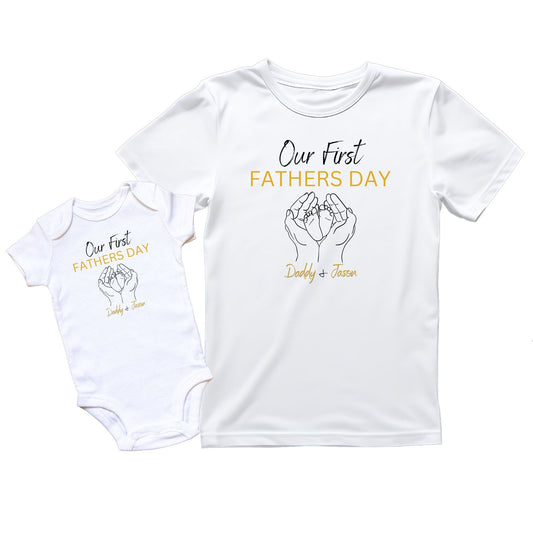 Personalised Our First Father's Day Hand Feet Shirts
