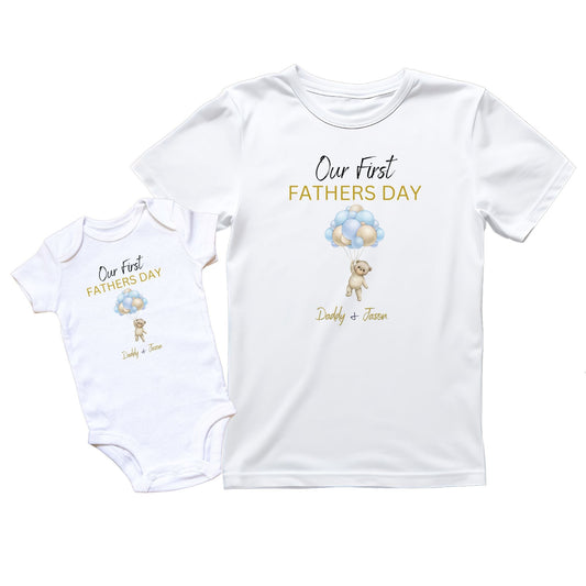 Personalised Our First Father's Day Matching Teddy T-Shirt