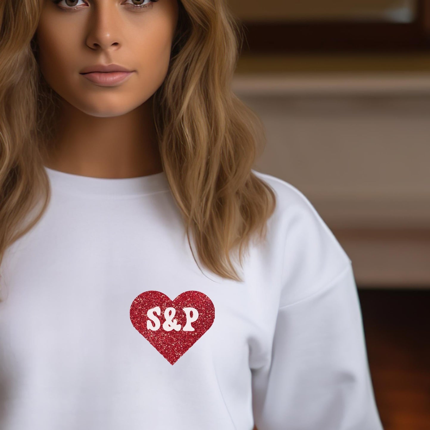 Personalised Red Glitter Heart Pocket Sweatshirt, Pocket Heart Crewneck Sweatshirt, Custom Name Valentine Sweater, Heart Sweatshirt Gift