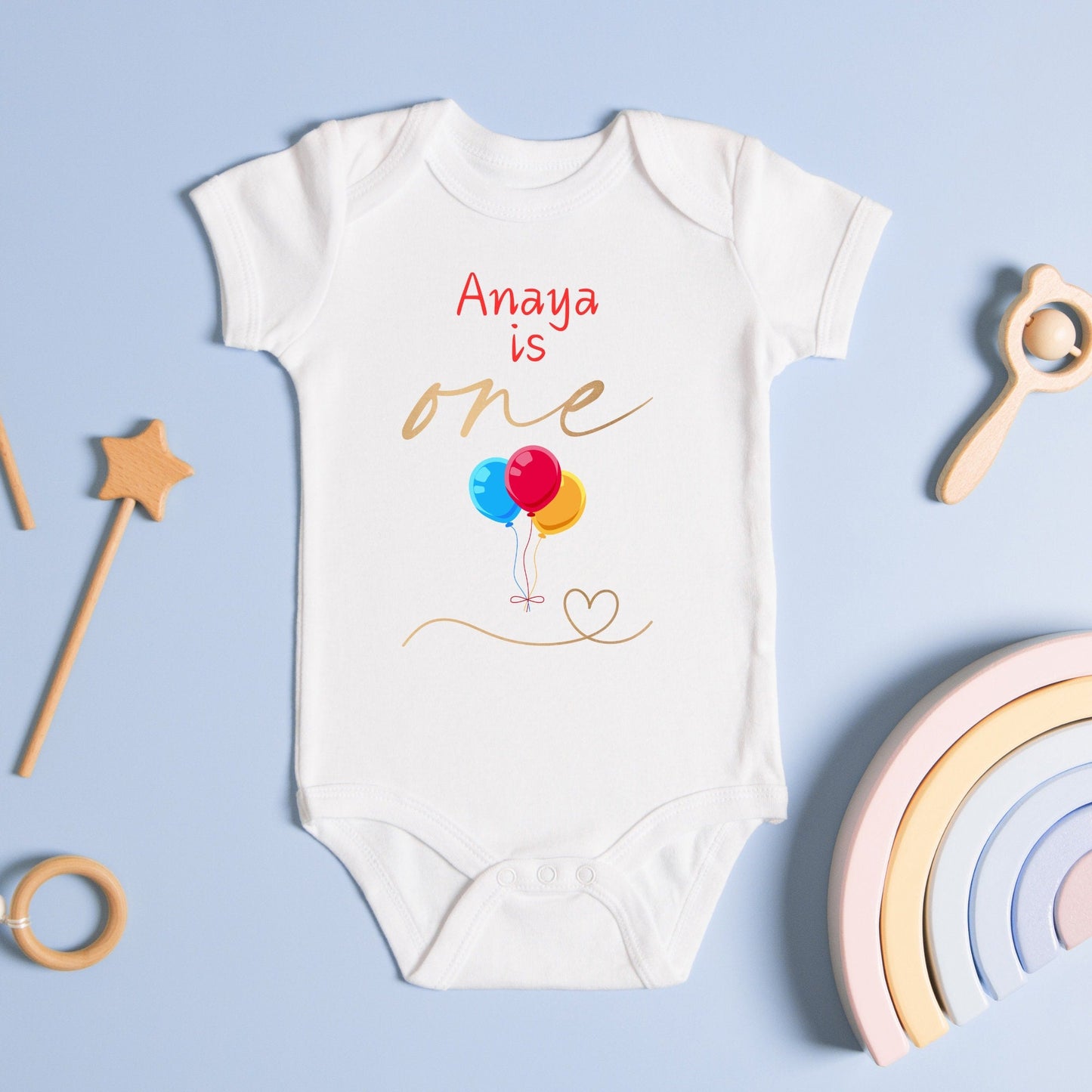 Adorable Personalised First Birthday Balloon Name Baby Bodysuit or T-Shirt, First Birthday Outfit for Your Little Princess!