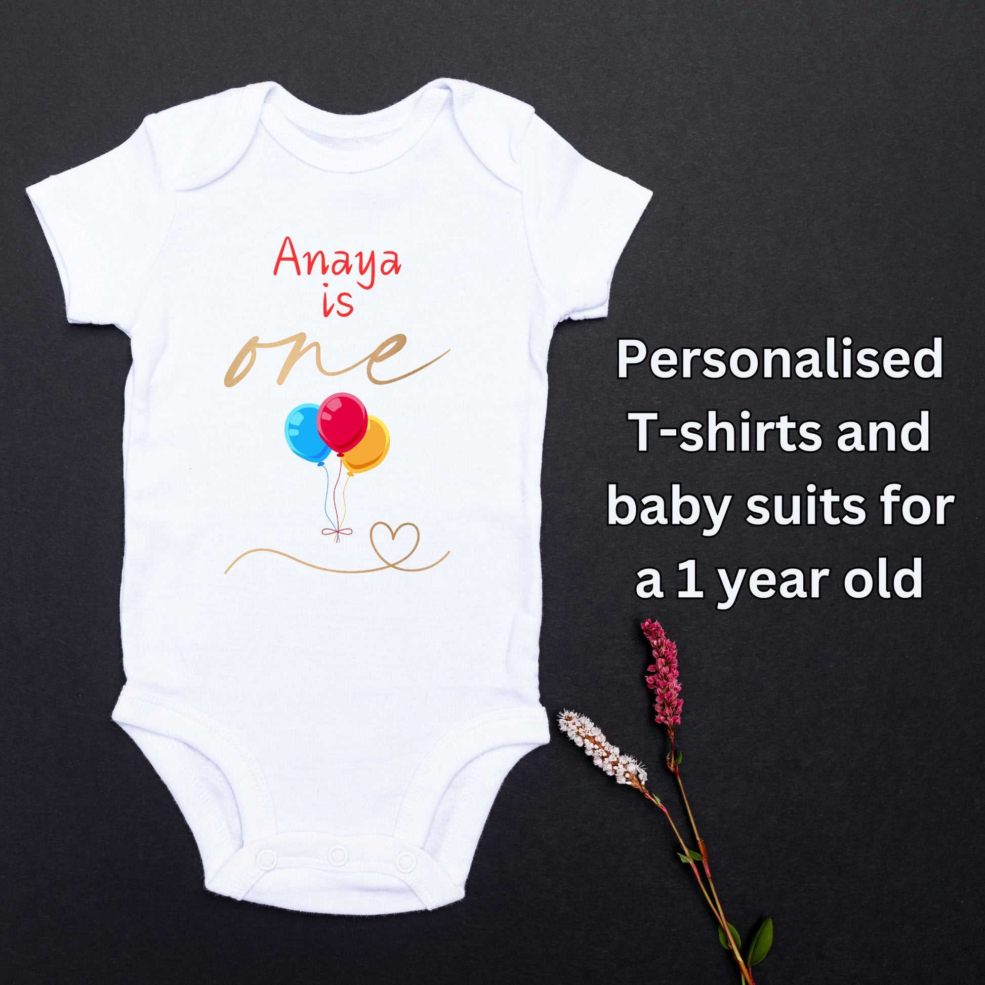 Adorable Personalised First Birthday Balloon Name Baby Bodysuit or T-Shirt, First Birthday Outfit for Your Little Princess!