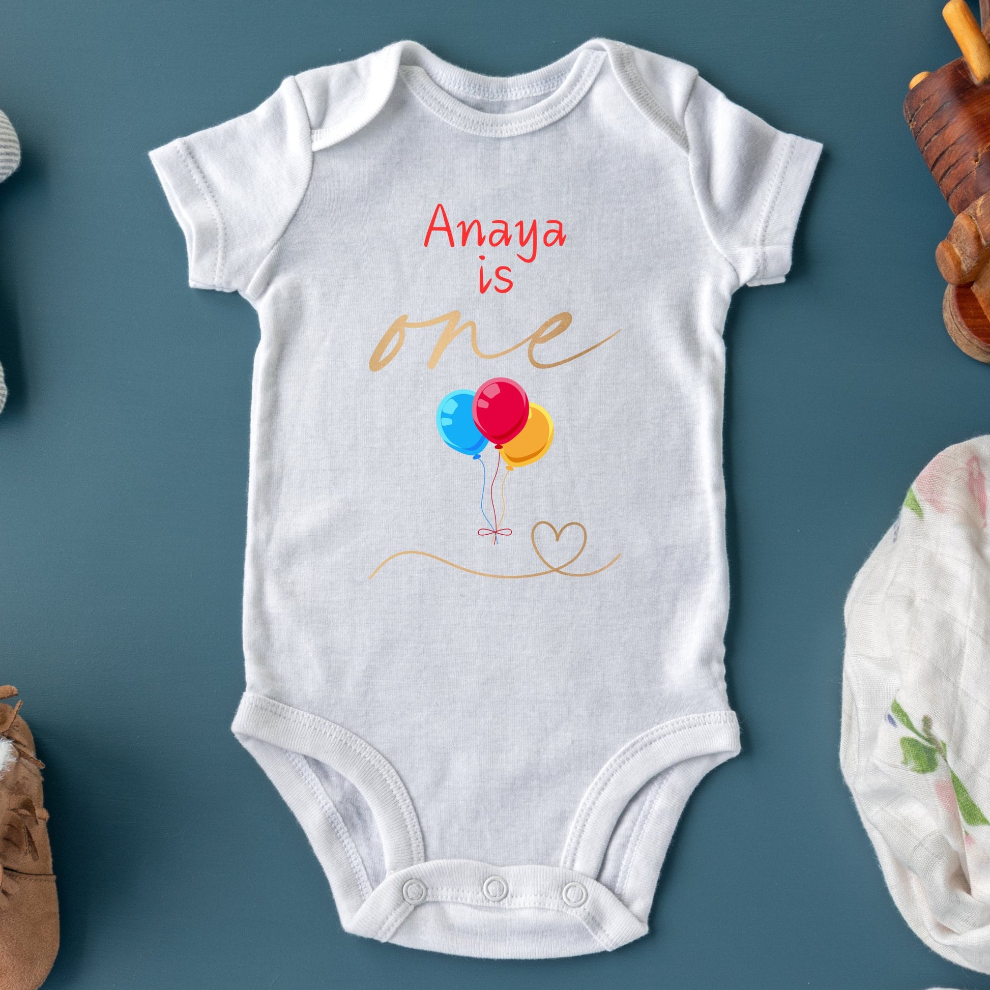 Adorable Personalised First Birthday Balloon Name Baby Bodysuit or T-Shirt, First Birthday Outfit for Your Little Princess!