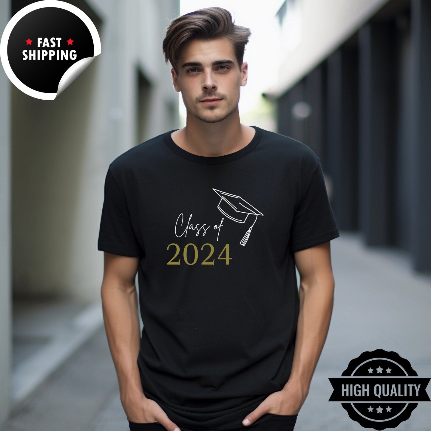 Class of 2024 Graduation T-Shirts – Personalised Unisex Graduation Tees with Cap Design