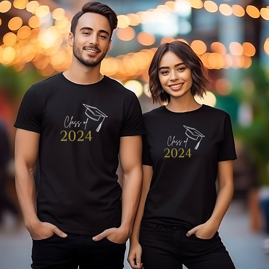 Class of 2024 Graduation T-Shirts – Personalised Unisex Graduation Tees with Cap Design