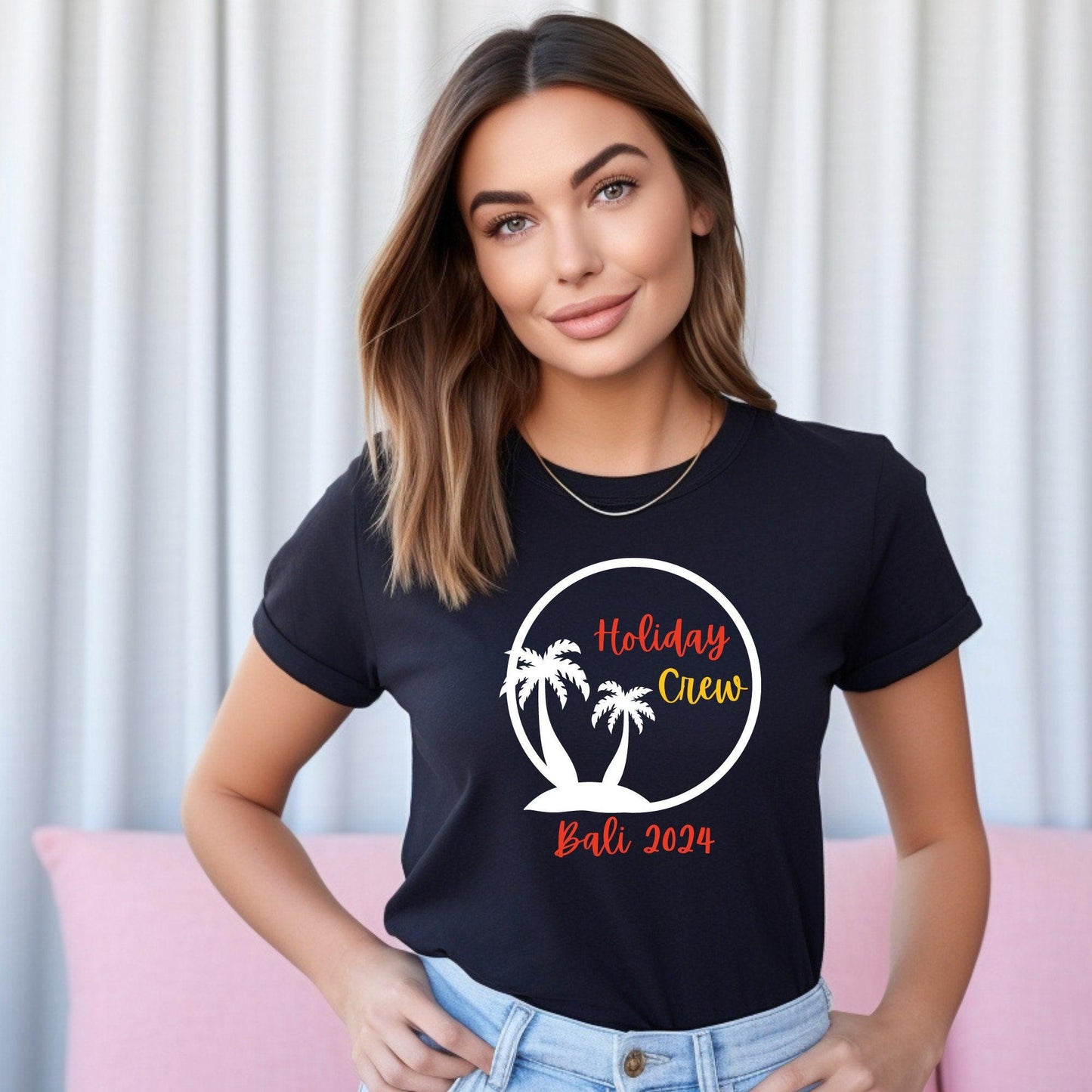 Custom Holiday Crew Palm Tree Circle T-Shirt Perfect Vacation Travel Gift for Nature Lovers!