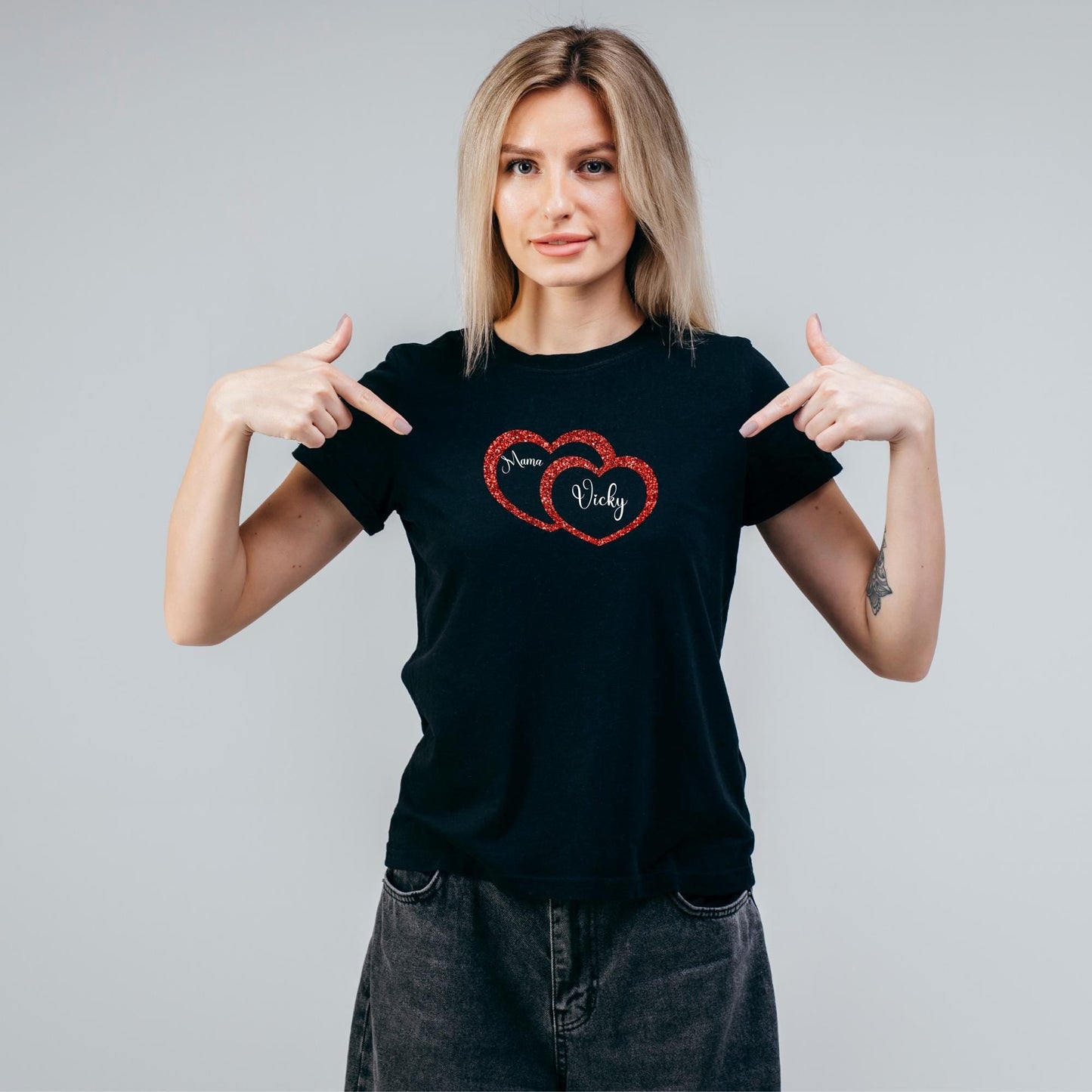 Custom Mum and Kid Heart Shirt, Double Heart Graphic Shirt, Custom Mom Shirt with Names, Mothers Day Shirt, Mom Shirt, Gift for Mom
