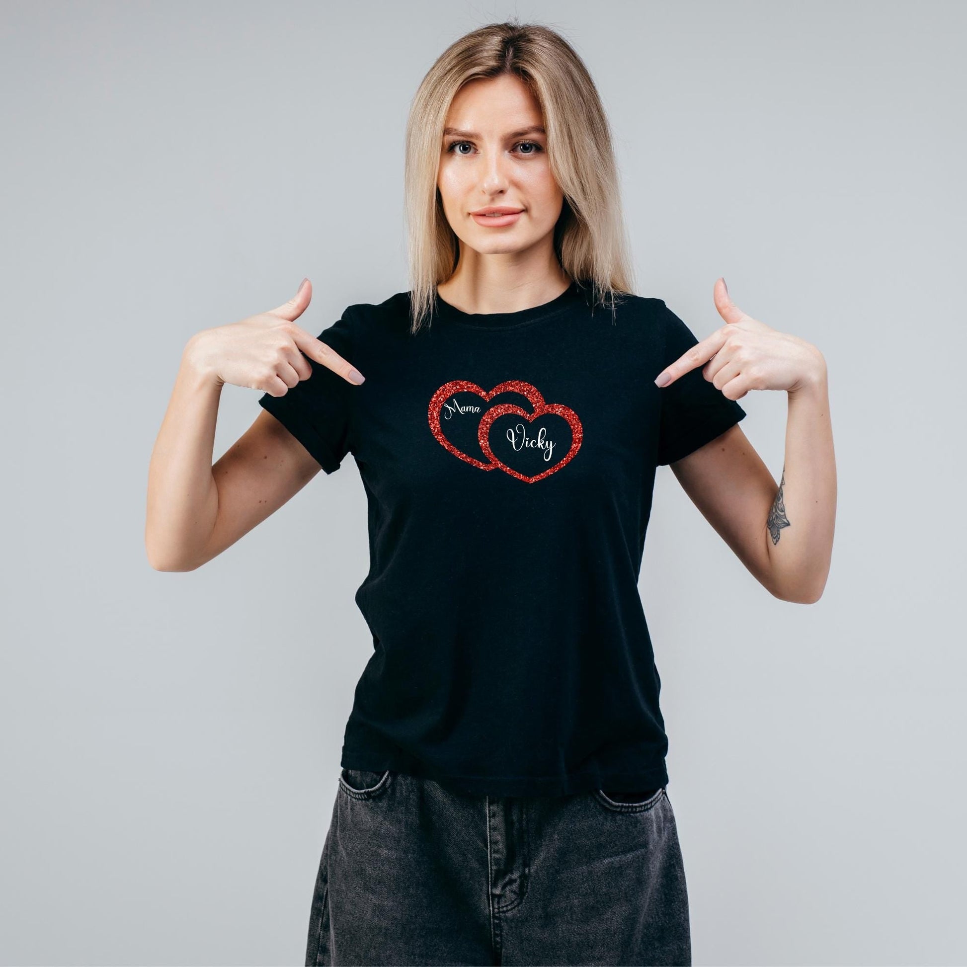 Custom Mum and Kid Heart Shirt, Double Heart Graphic Shirt, Custom Mom Shirt with Names, Mothers Day Shirt, Mom Shirt, Gift for Mom