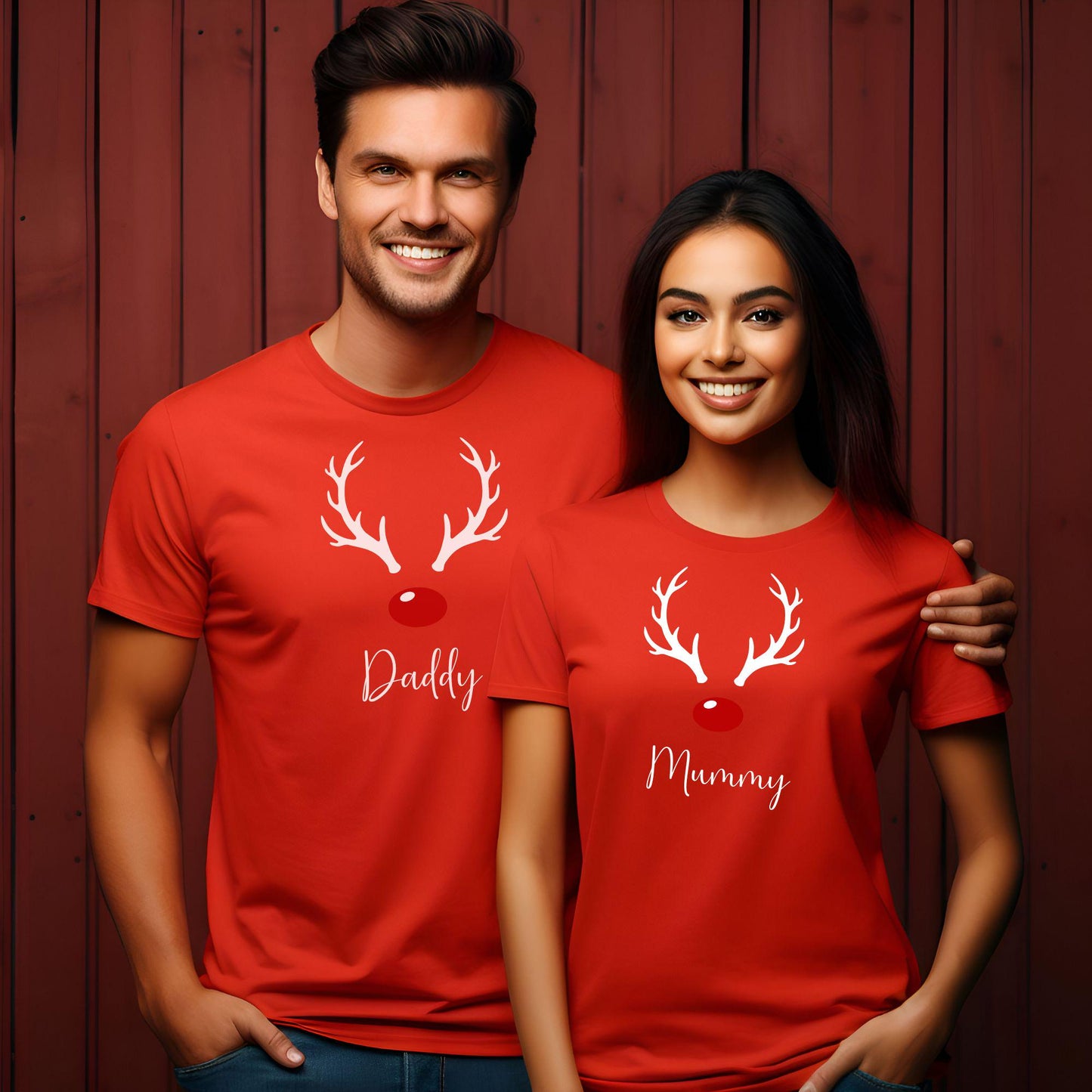 Personalised Christmas Reindeer Head Family T Shirts