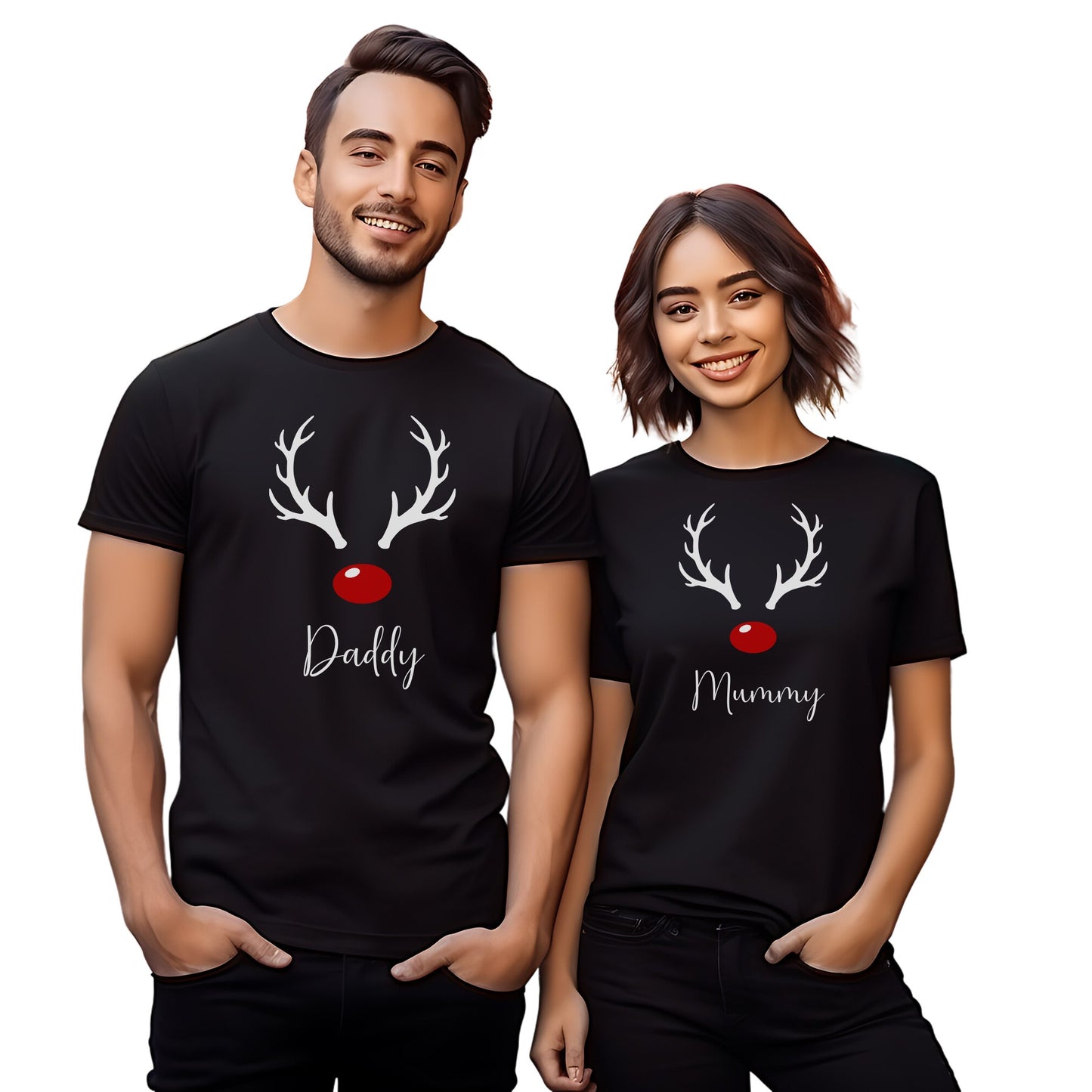 Personalised Christmas Reindeer Head Family T Shirts