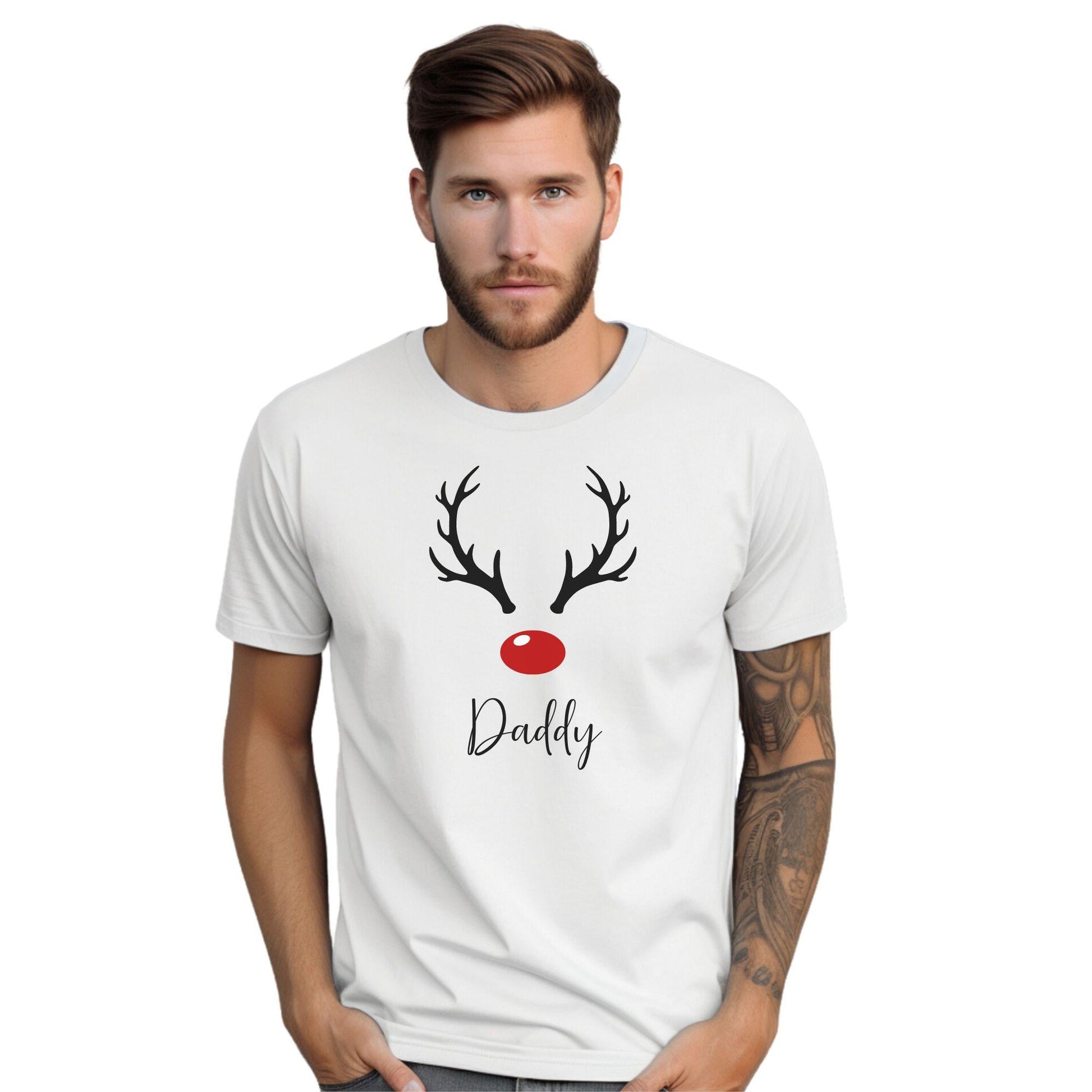 Personalised Christmas Reindeer Head Family T Shirts