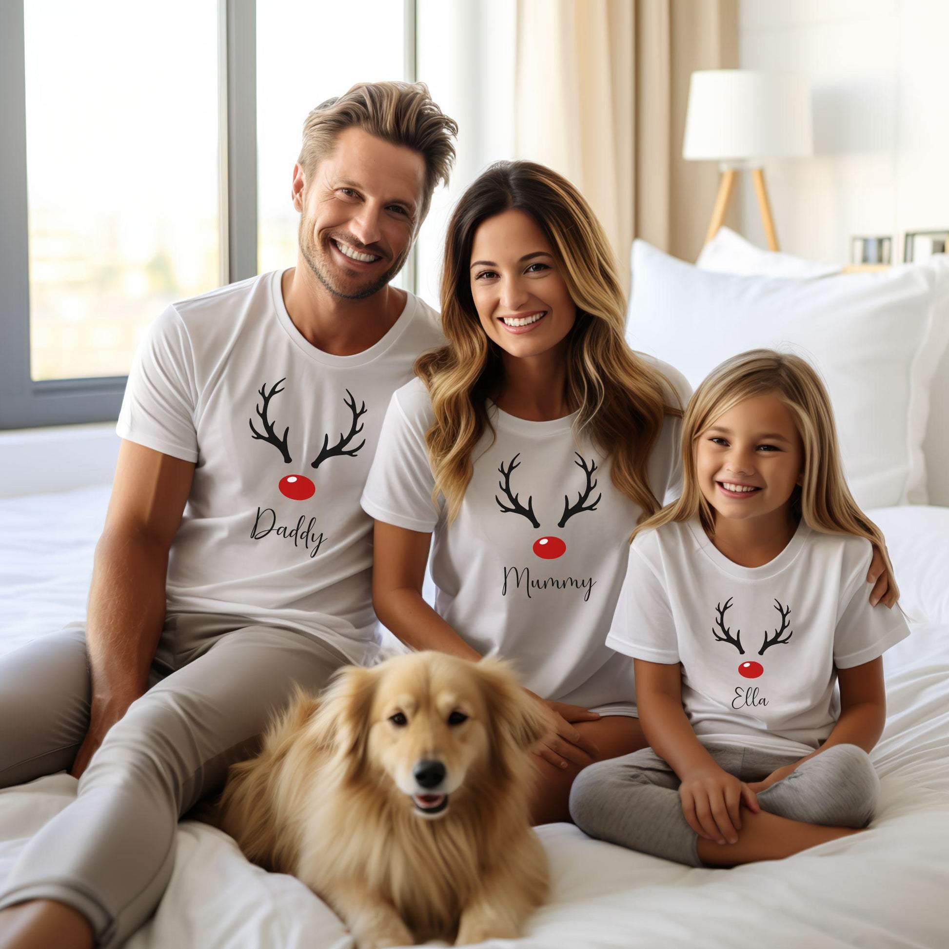 Personalised Christmas Reindeer Head Family T Shirts