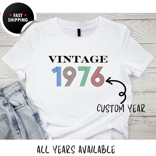 Custom Vintage Year Shirt, Custom Year Shirt, Unisex Short Sleeved Shirt, Personalised Any Year Tee, Custom Printed Tee, Birthday Gift Shirt