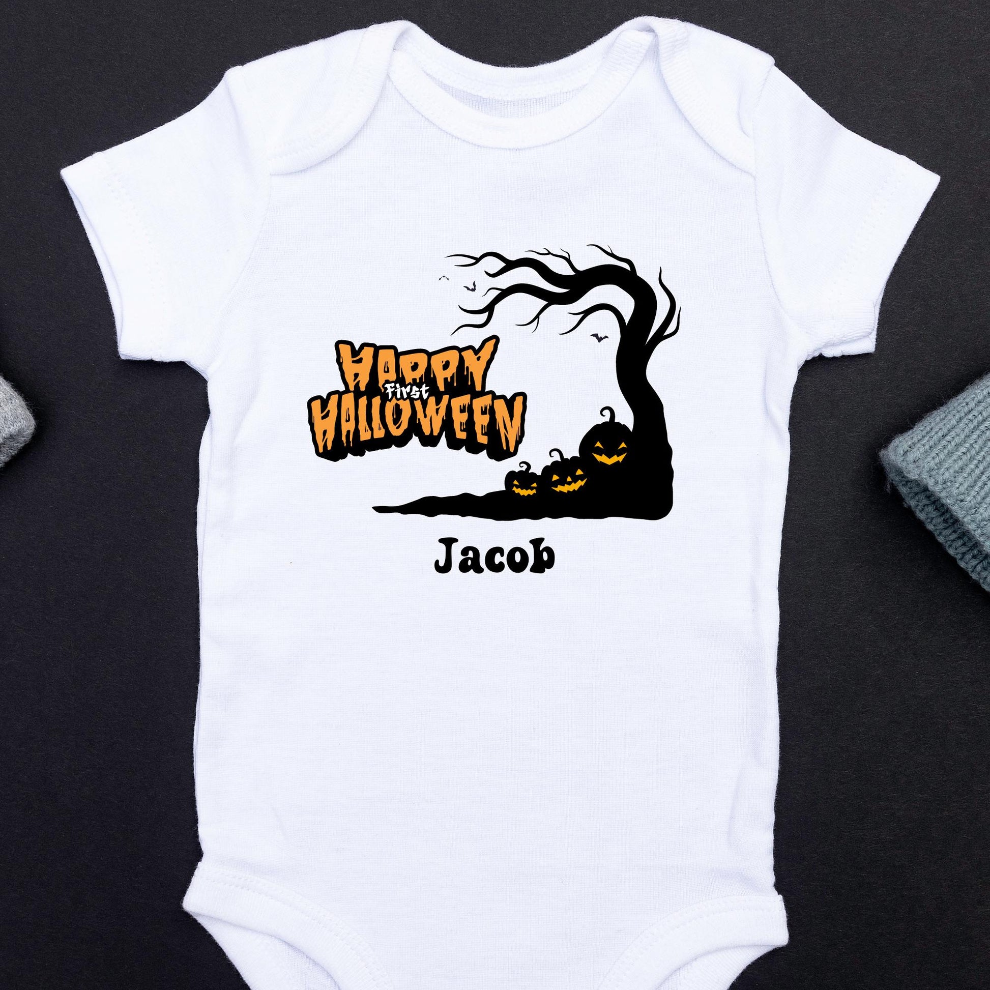 Custom Baby First Happy Halloween Pumpkin Tree Vest