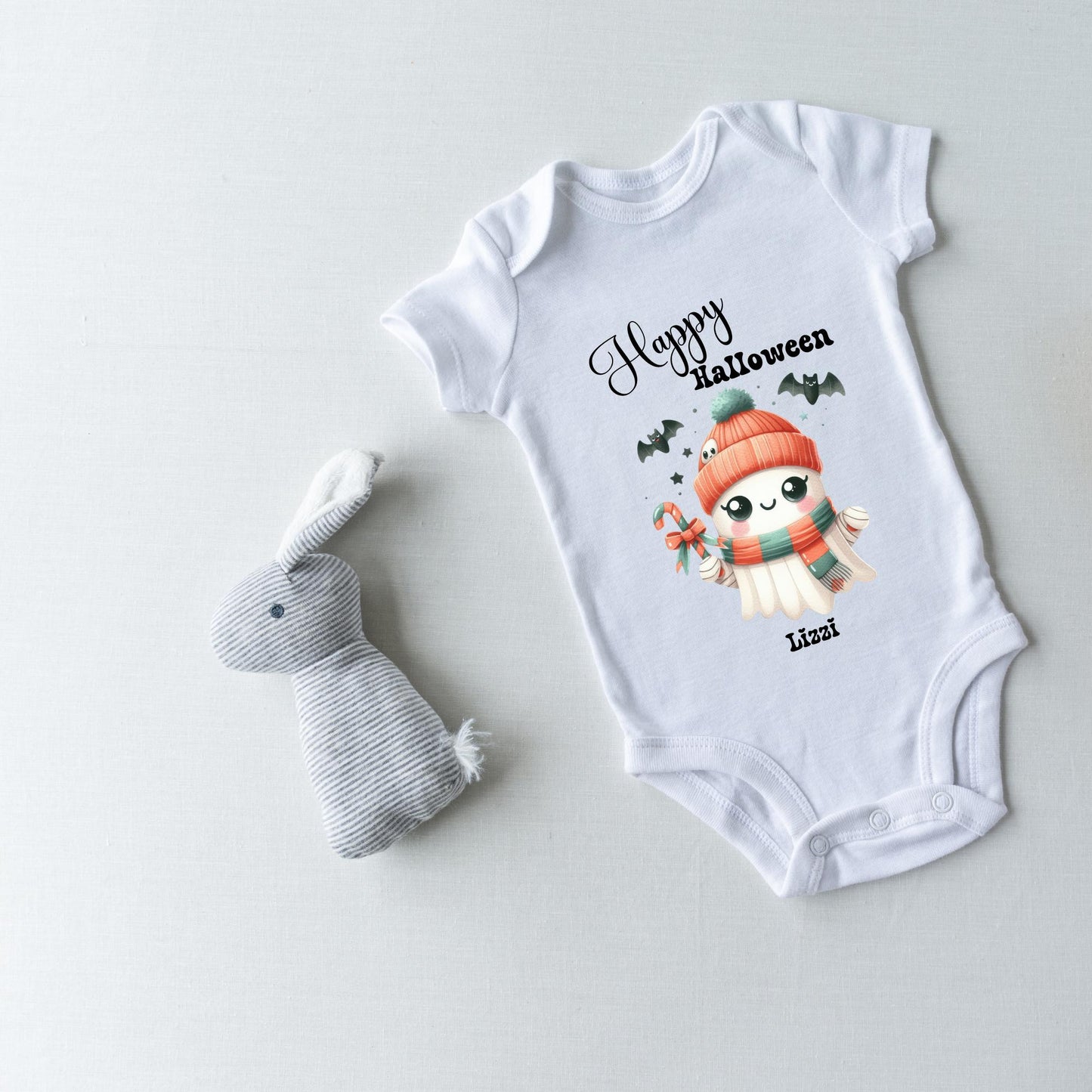 Happy Halloween Baby Bodysuit, Baby Ghost Infant Bodysuit, Spooky Cute Outfit, Custom Name Toddler Shirt, Unisex Happy Halloween Tshirt