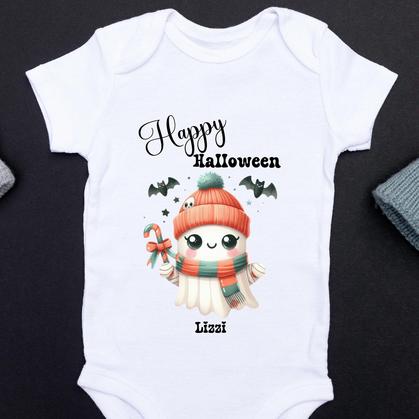 Happy Halloween Baby Bodysuit, Baby Ghost Infant Bodysuit, Spooky Cute Outfit, Custom Name Toddler Shirt, Unisex Happy Halloween Tshirt