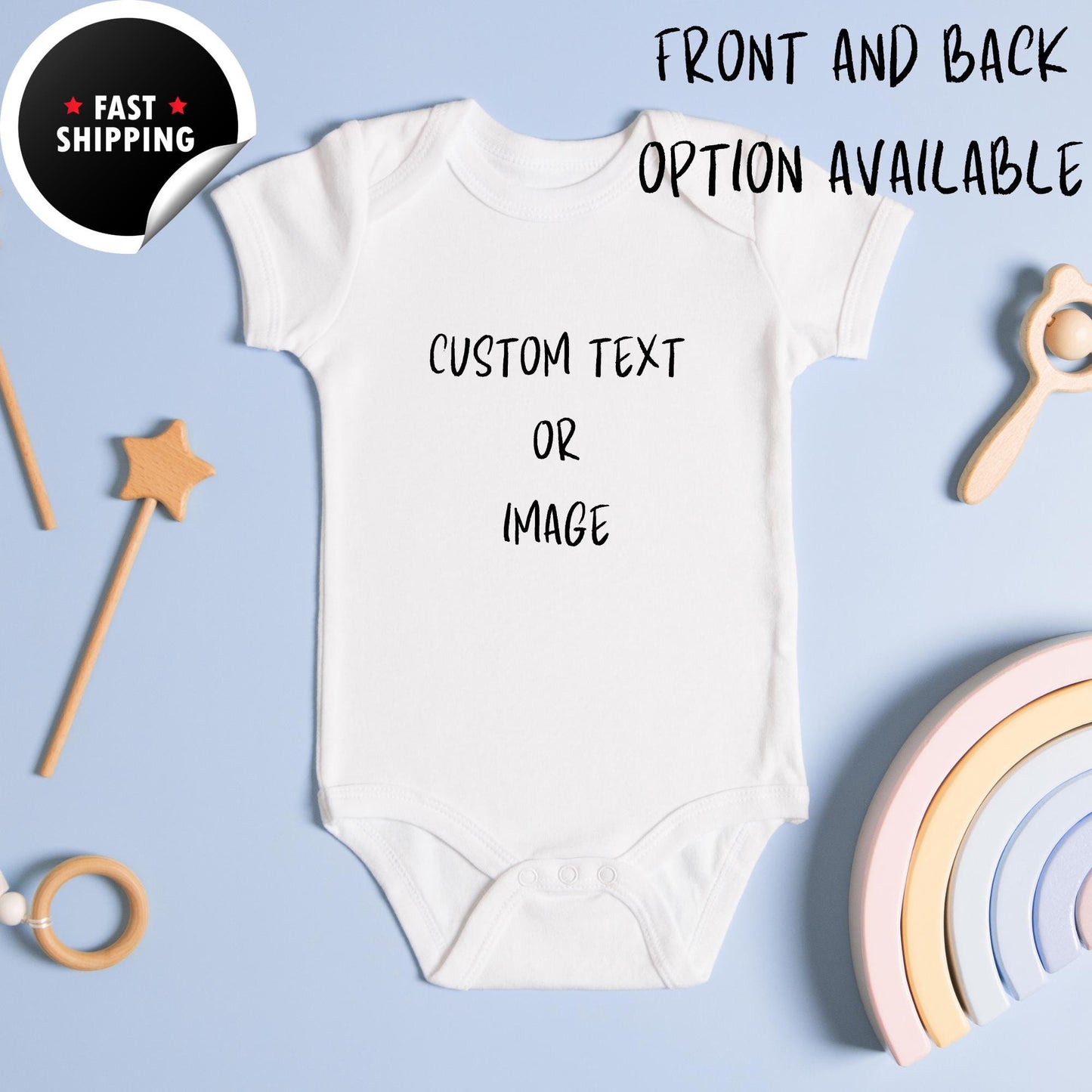 Personalised Baby Bodysuit with Image and Text, Custom Baby Onesies, Personalised Newborn Bodysuit, Text Bodysuit, Custom Image Bodysuit
