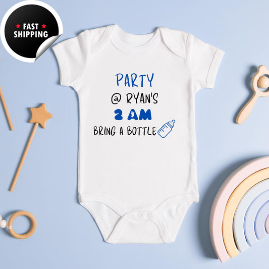 Party at My Crib 2am Bring a Bottle Onesies, Personalised Funny Baby Bodysuit, Newborn Vest, Baby Announcement Bodysuit, Baby Shower Gift