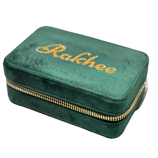 Personalised Velvet Jewellery Box, Custom Gold Glitter Name Jewelry Box, Bridesmaid Jewelry Box,Travel Jewelry Case, Velvet Jewelry Gift Box