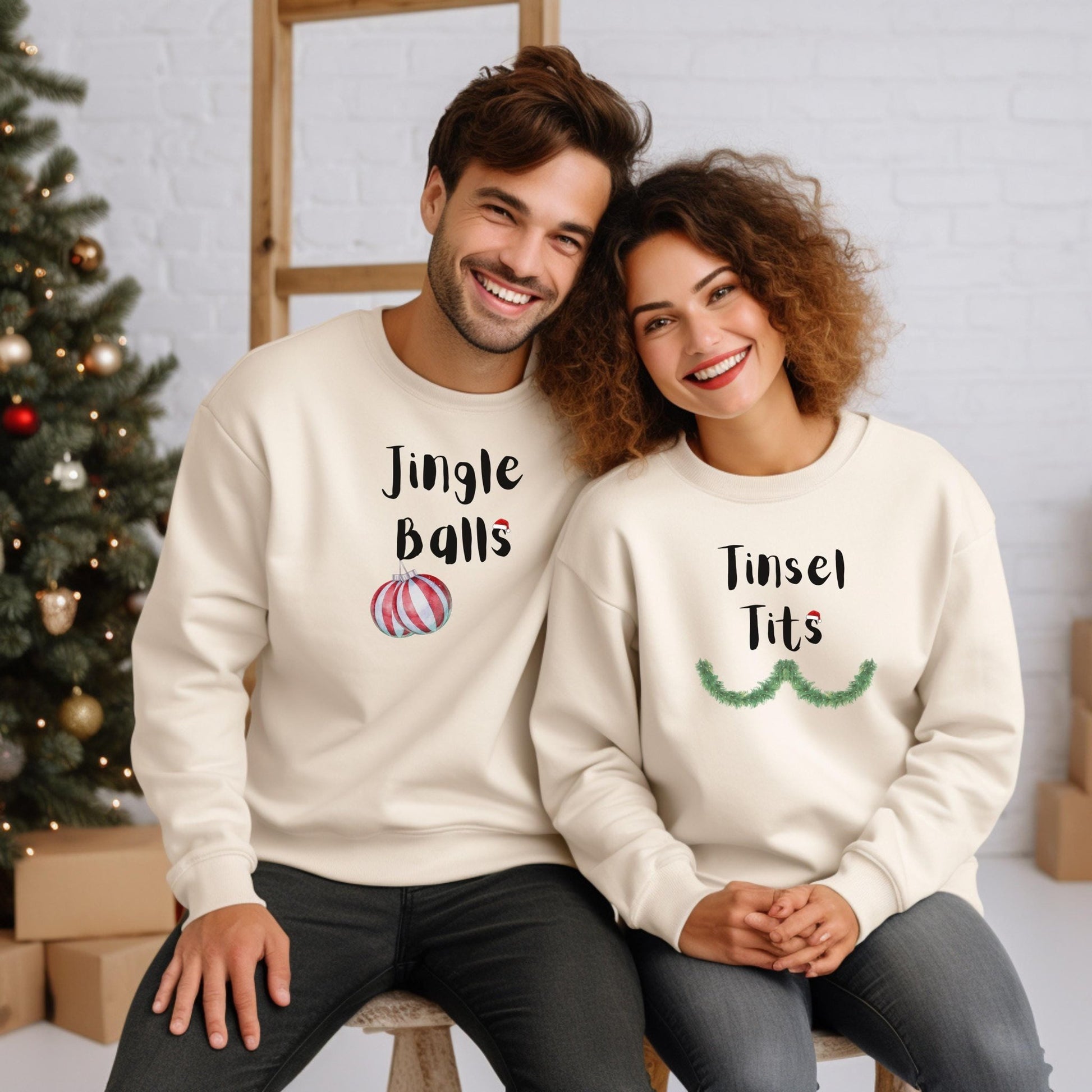 Jingle Balls and Tinsel Tits Funny Quotes Couple Sweatshirt