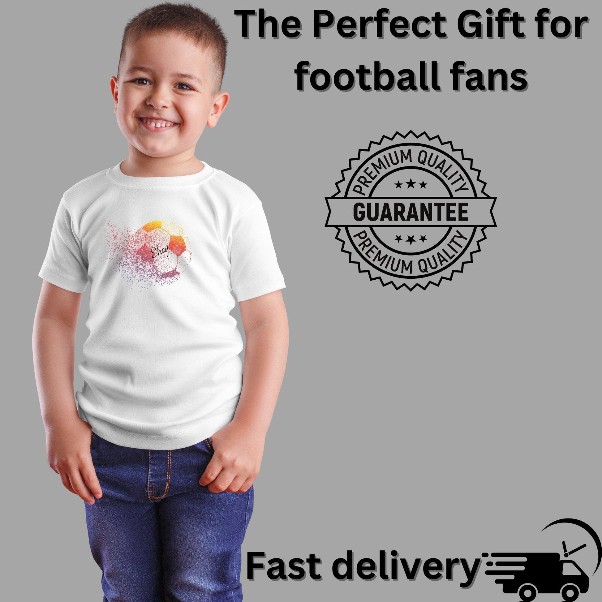 Kids Personalised Football T-Shirt! Custom Name, Dissolving Football Design – Perfect for Sports Lovers! Unisex Black Tee for Soccer Fans!