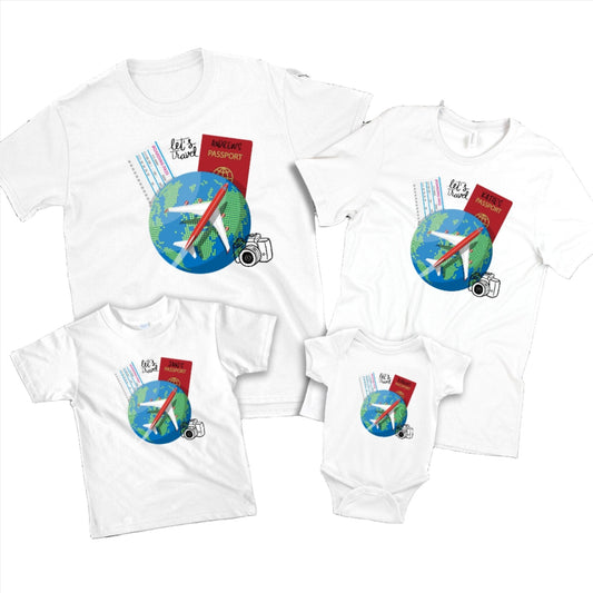 Let's Travel Printed T-Shirt - Perfect Summer Vacation Attire, Featuring World Map & Airplane Mode Design