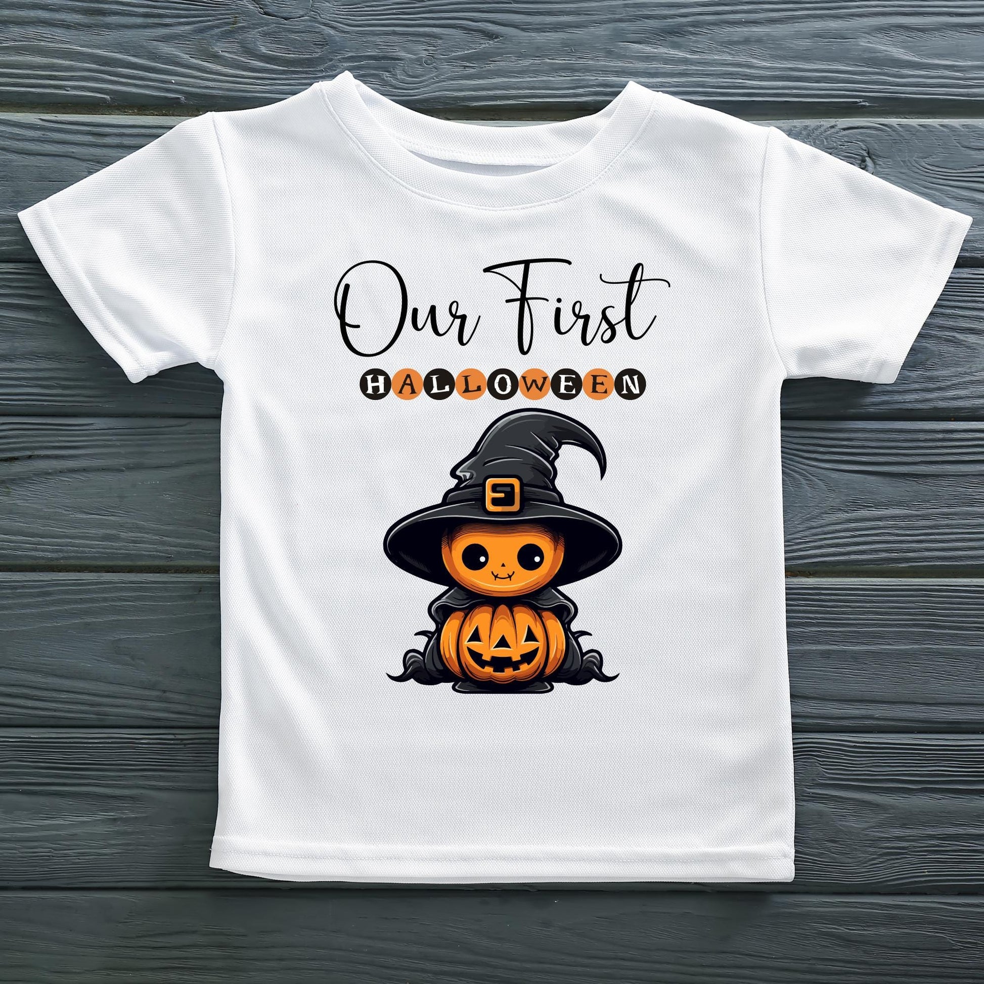 Our First Halloween Pumpkin Wizard Family Matching White Shirts