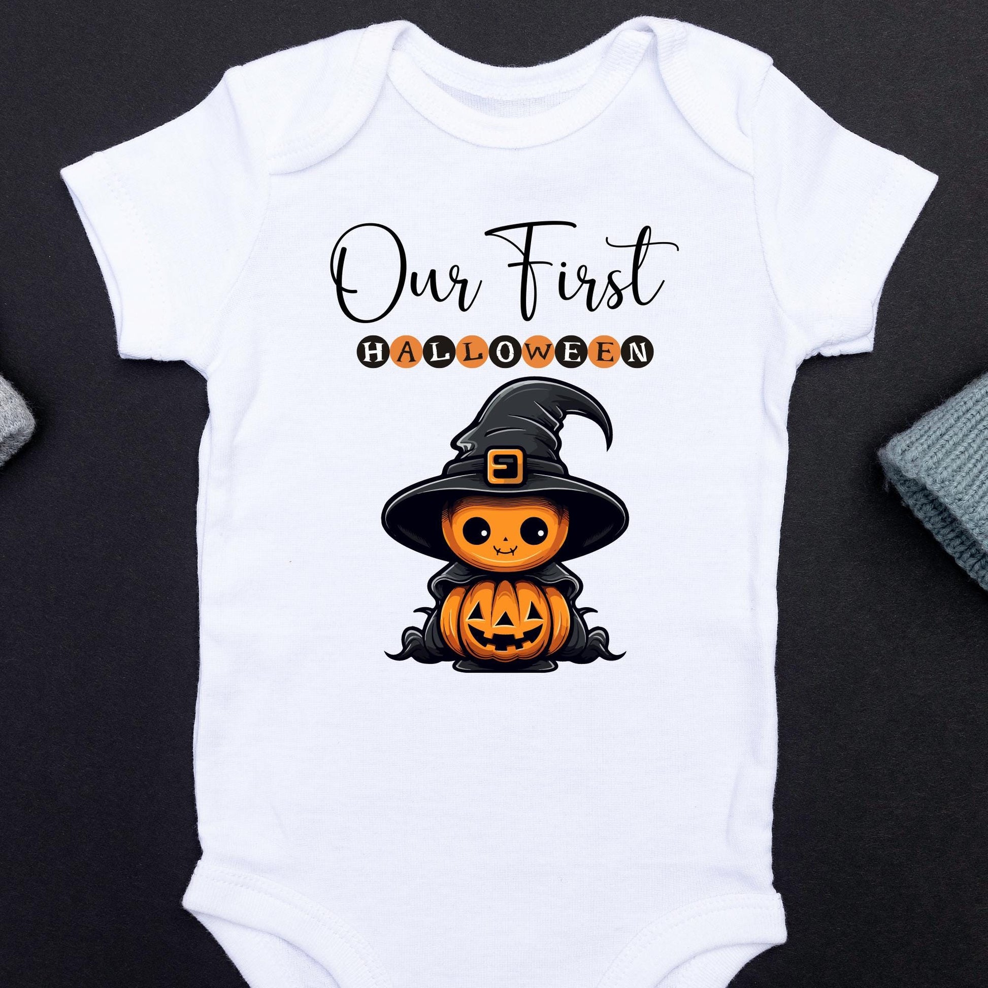 Our First Halloween Pumpkin Wizard Family Matching White Shirts