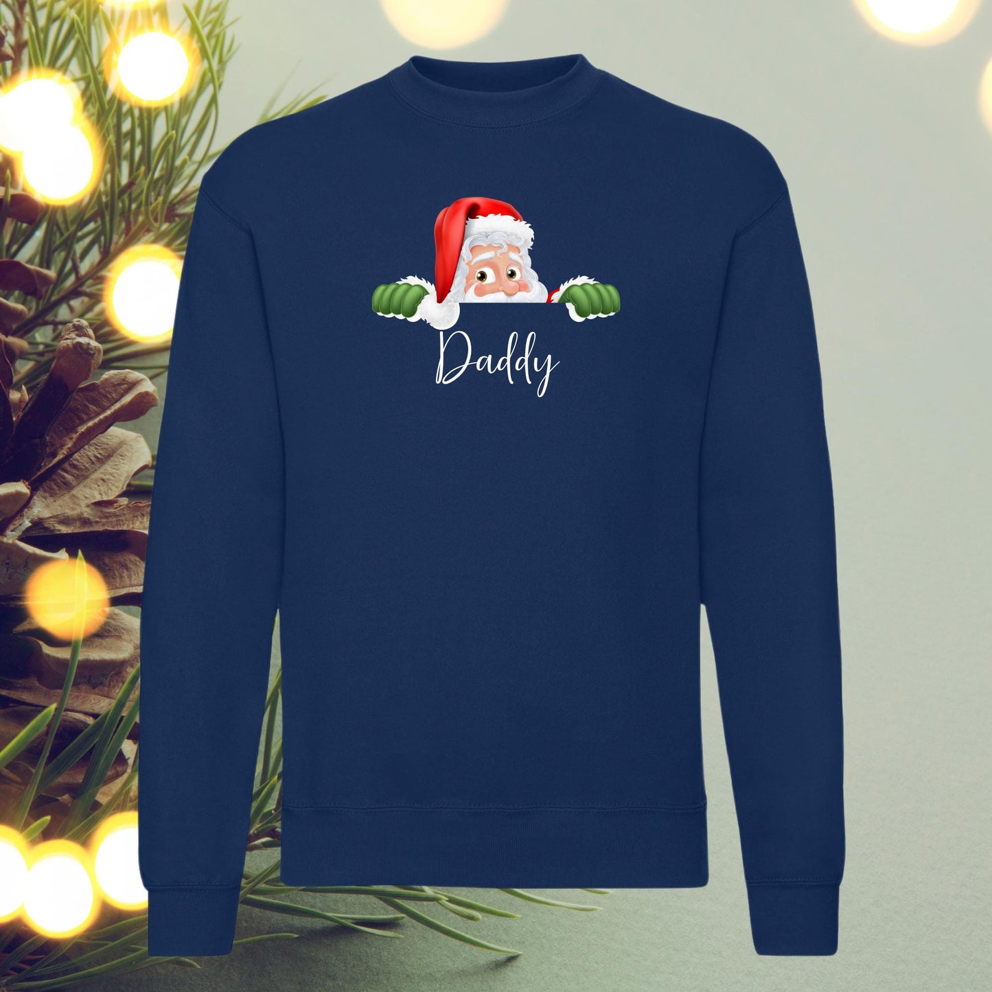 Peeping Santa Face Family Matching Custom Name Sweatshirt