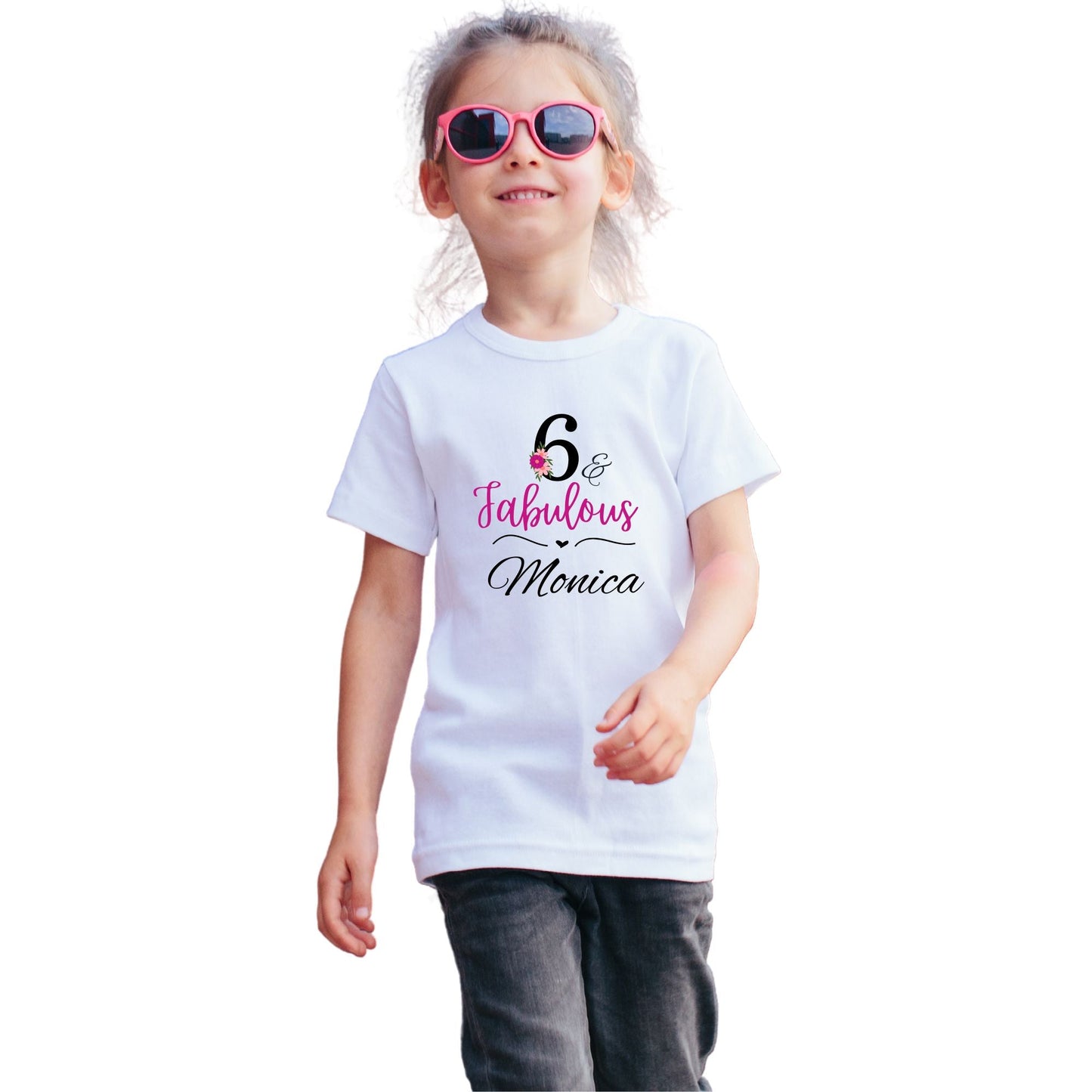 Personalised 6th Birthday T-Shirt - Fabulous & Stylish Birthday Shirt with Custom Name for Girls - Perfect Birthday Party Outfit and Gift