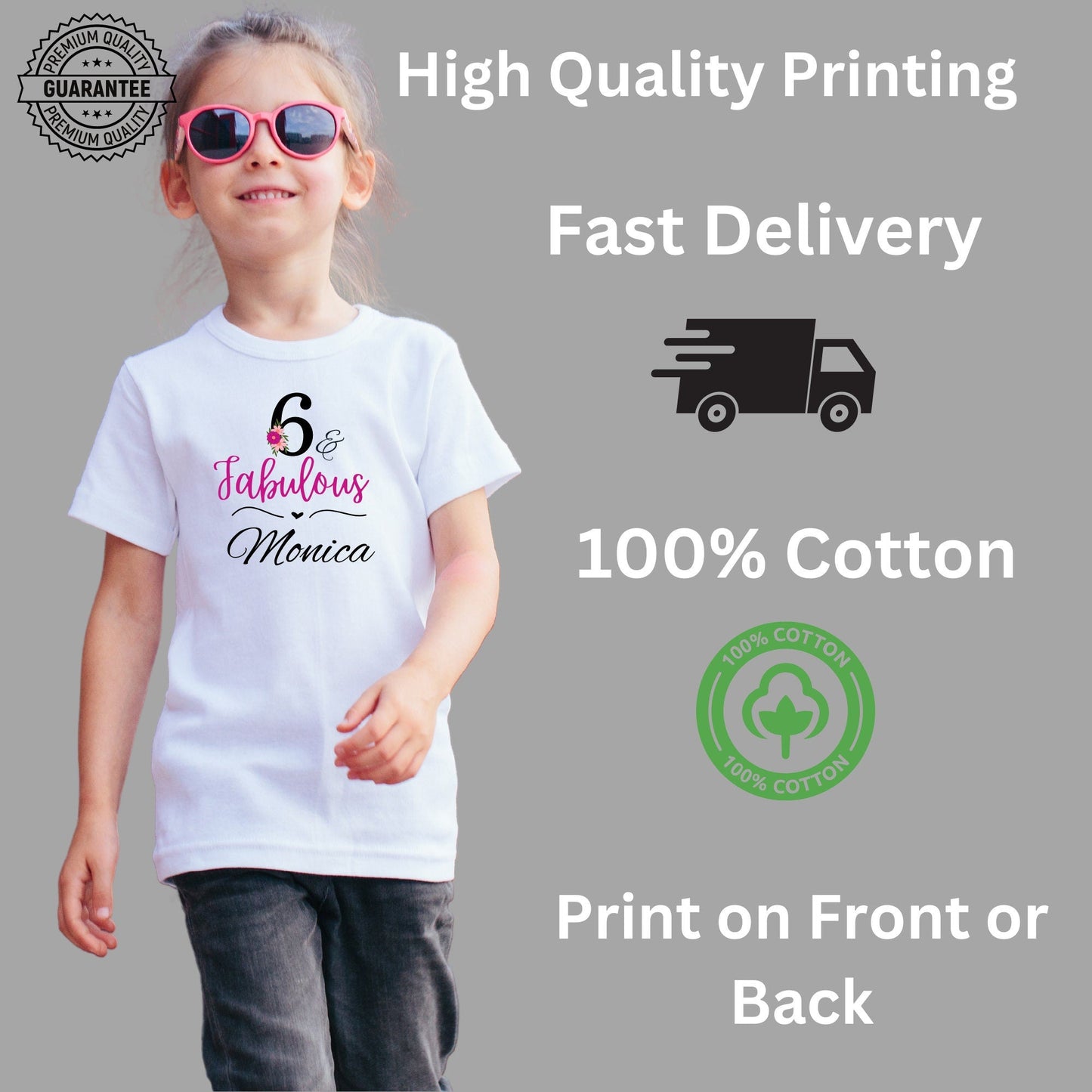 Personalised 6th Birthday T-Shirt - Fabulous & Stylish Birthday Shirt with Custom Name for Girls - Perfect Birthday Party Outfit and Gift