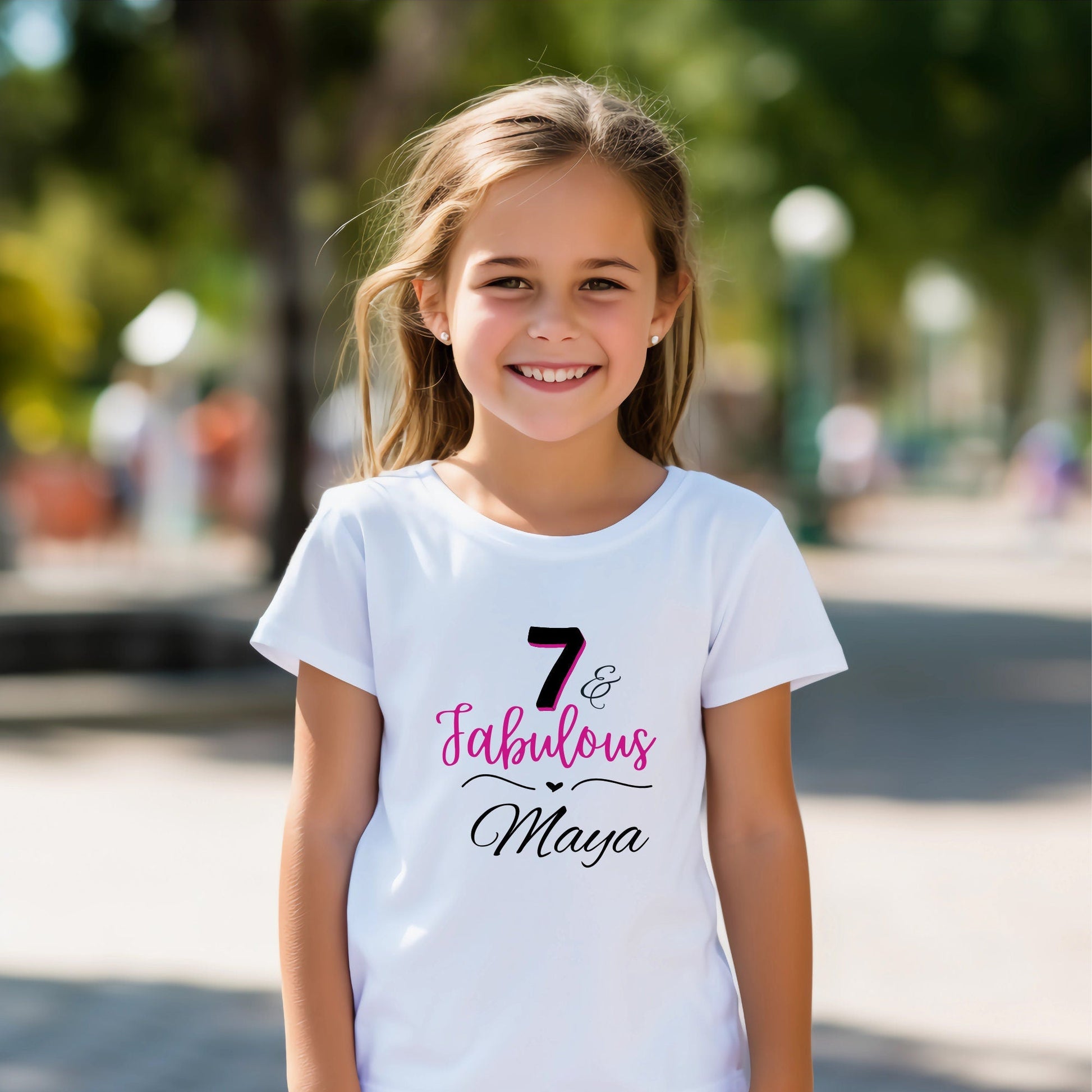 Personalised 7 & Fabulous Birthday T-Shirt - Custom Name and Age - Fabulous Birthday Shirt for Girls - Party Outfit - Perfect Birthday Gift for Her