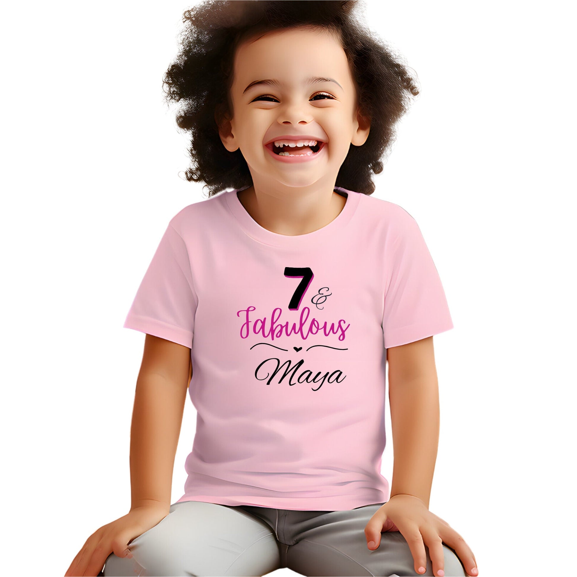 Personalised 7 & Fabulous Birthday T-Shirt - Custom Name and Age - Fabulous Birthday Shirt for Girls - Party Outfit - Perfect Birthday Gift for Her