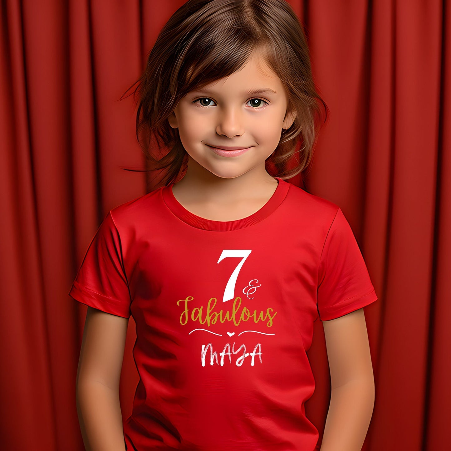 Personalised ‘7 & Fabulous’ Birthday T-Shirt with Name - Custom Age & Name Tee - Perfect Party Outfit & Birthday Present for Girls