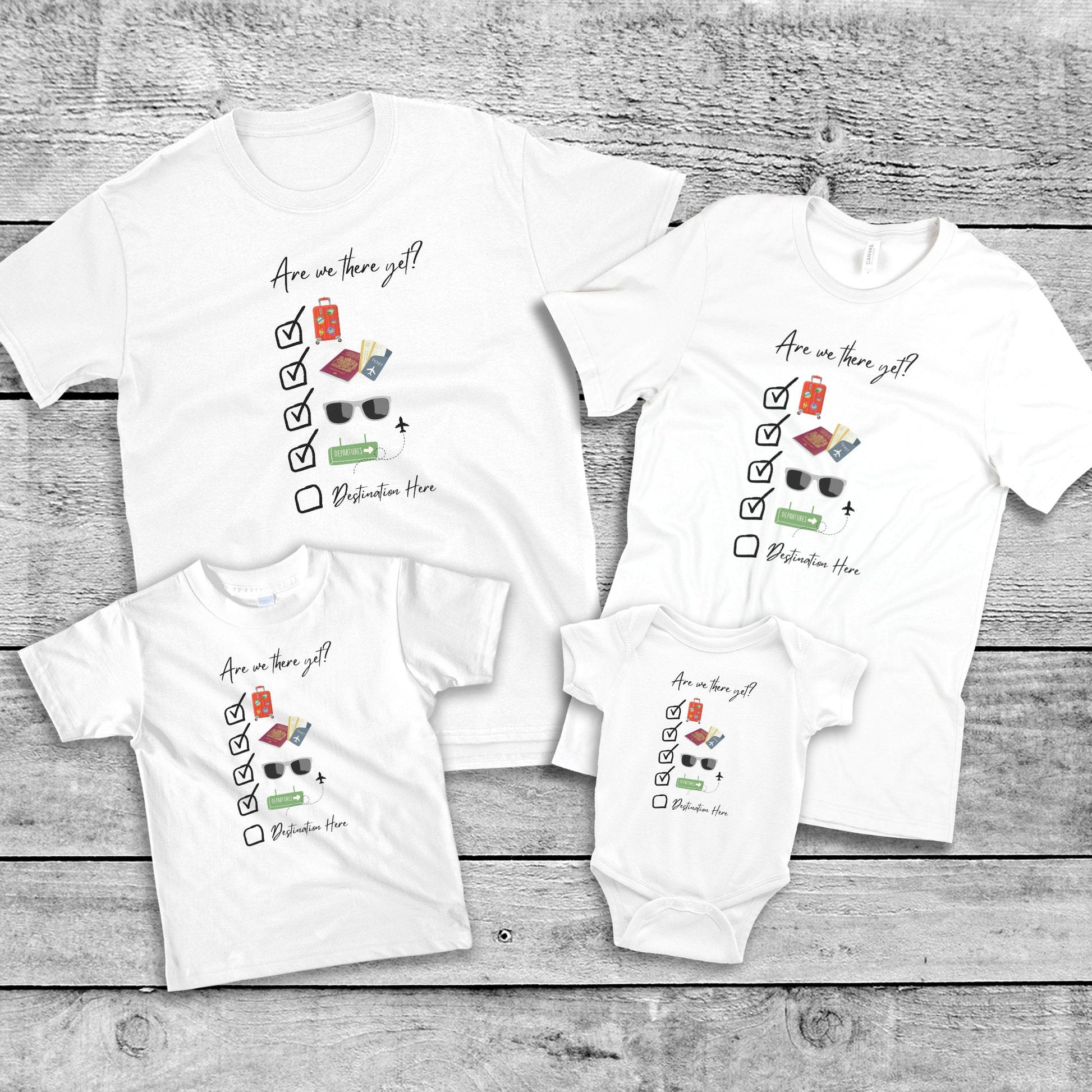 Personalised "Are We There Yet?" Check list Travel Family Matching T-Shirts