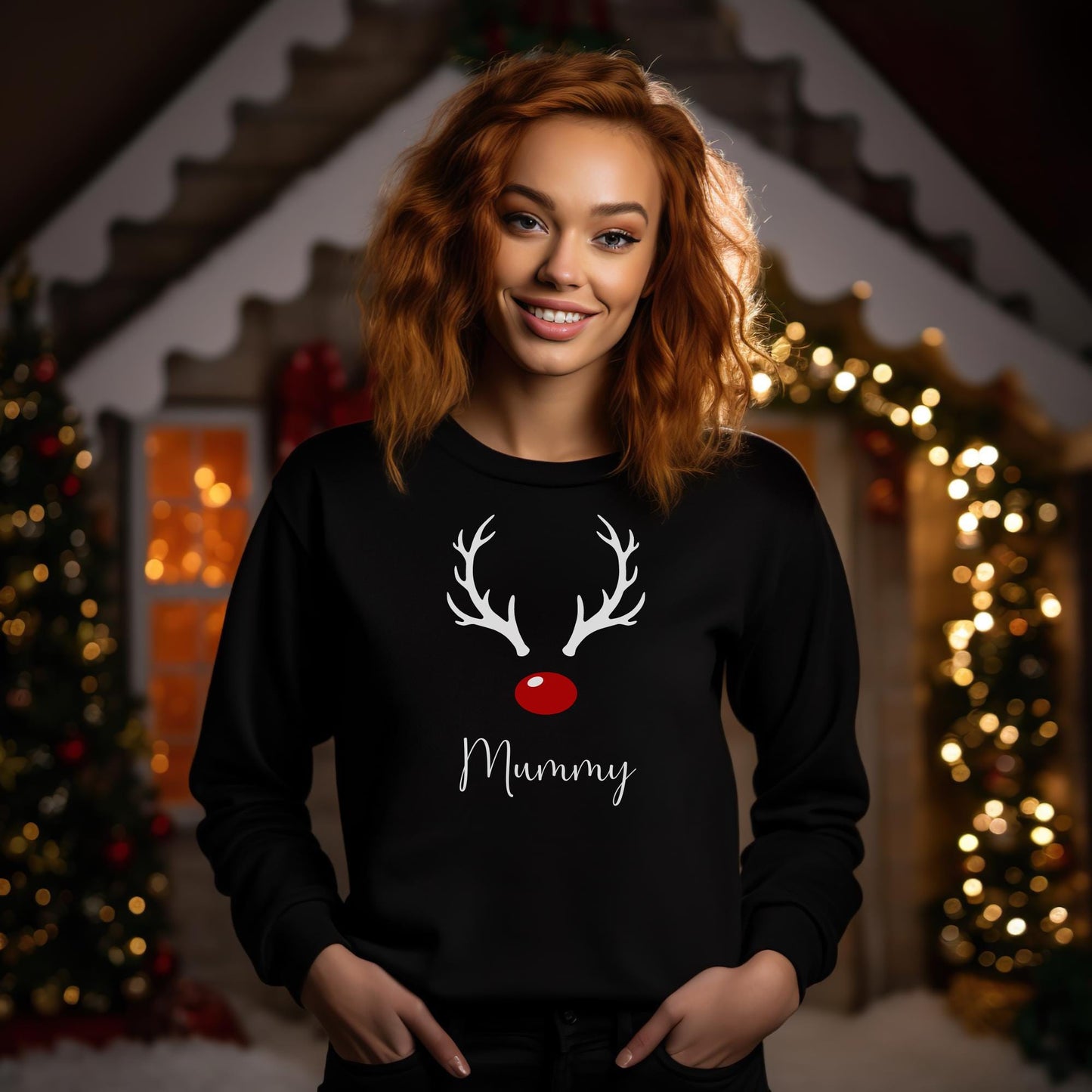 Personalised Christmas Family Name Reindeer Sweatshirt