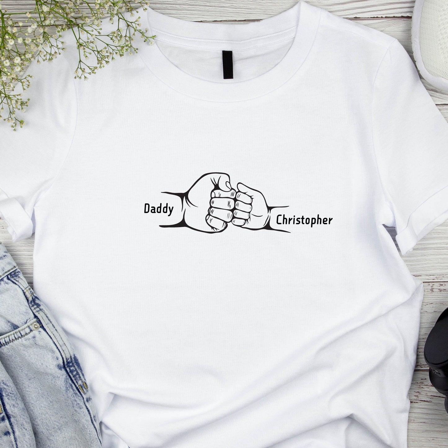 Personalised Dad and Toddler Fist Bump T-Shirt With Custom Daddy & Kids Names