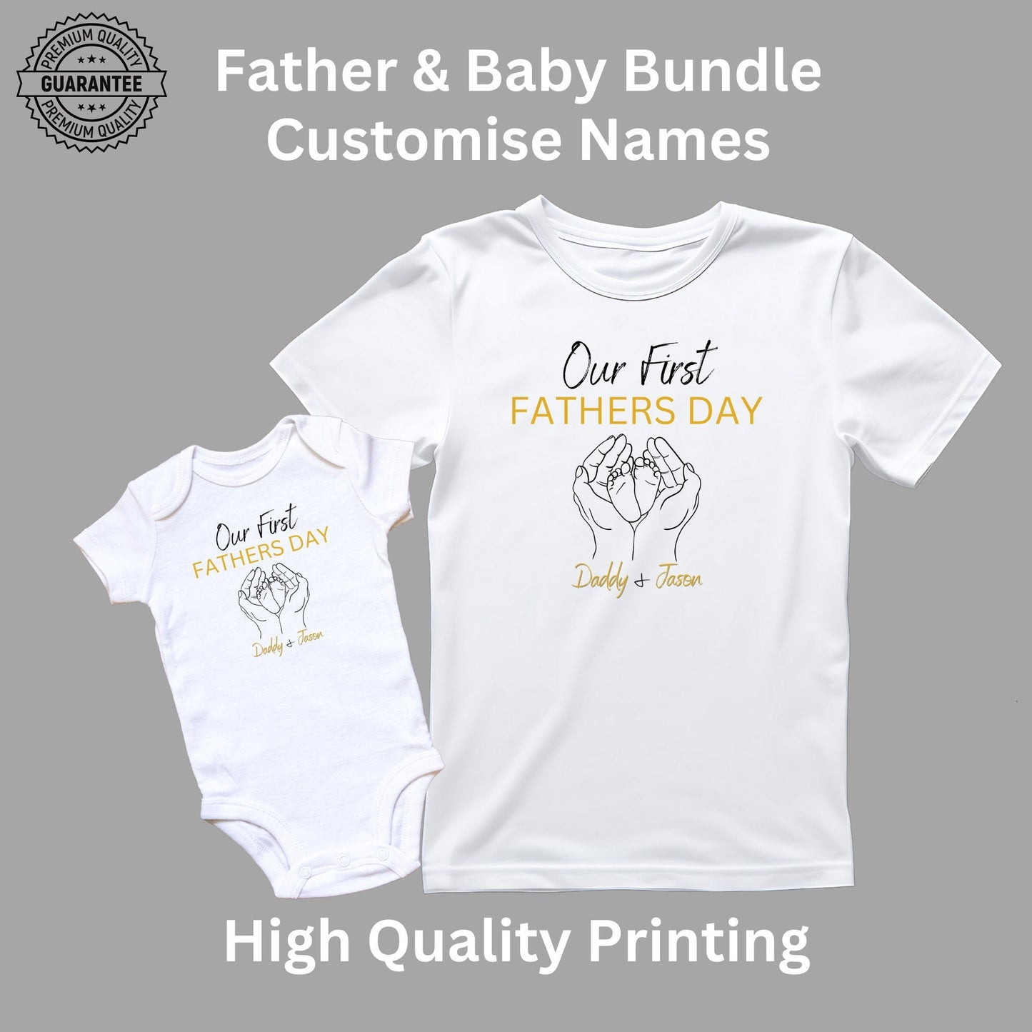 Personalised Father & Baby Matching Shirts & Baby Grow with Hand and Feet Design, Celebrate Dad & Baby Bonding, Customise Your First Father's Day Shirt