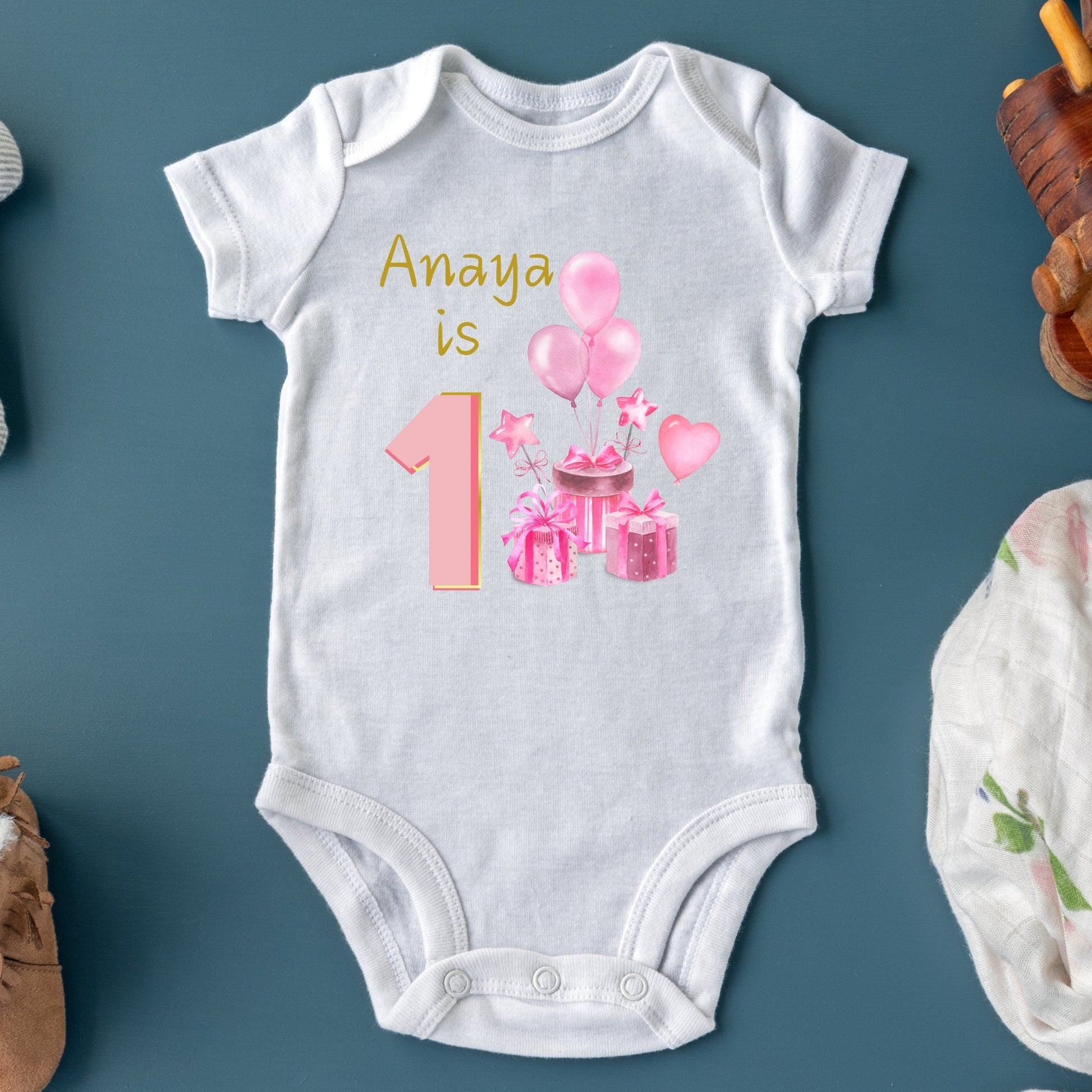 Personalised First Birthday Balloons T-Shirt - Custom One Year Bodysuit for Kids Ideal Birthday Party Shirt