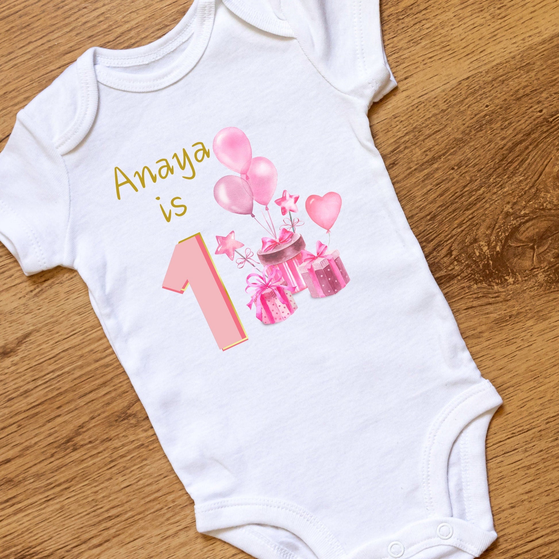 Personalised First Birthday Balloons T-Shirt - Custom One Year Bodysuit for Kids Ideal Birthday Party Shirt