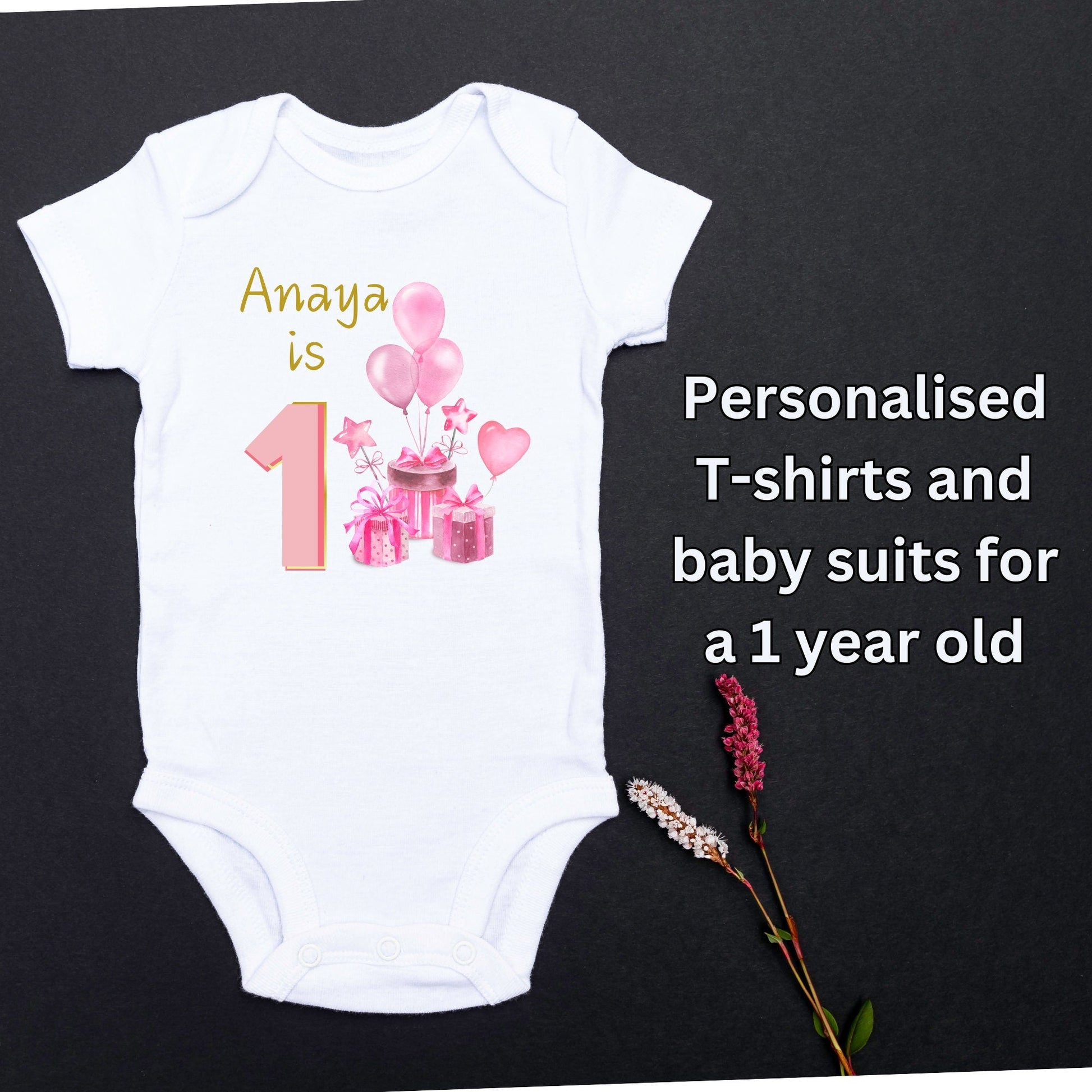 Personalised First Birthday Balloons T-Shirt - Custom One Year Bodysuit for Kids Ideal Birthday Party Shirt