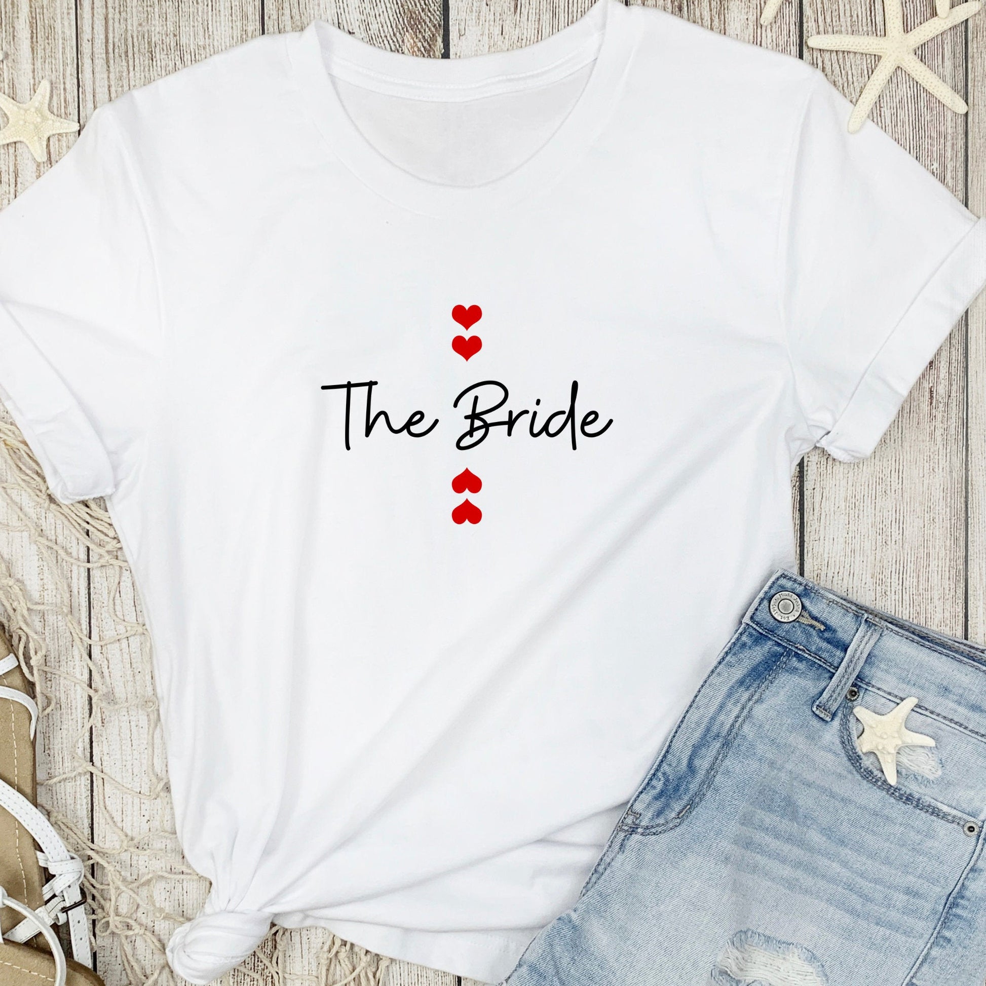 Personalised Front and Back Hen Party T-Shirt with Double Heart